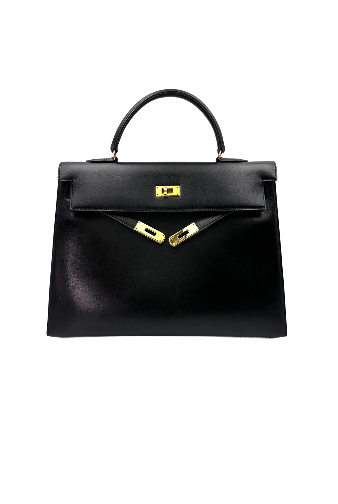 Hermes Kelly35 Black Leather Handle Bag With Gold Hardware HR86