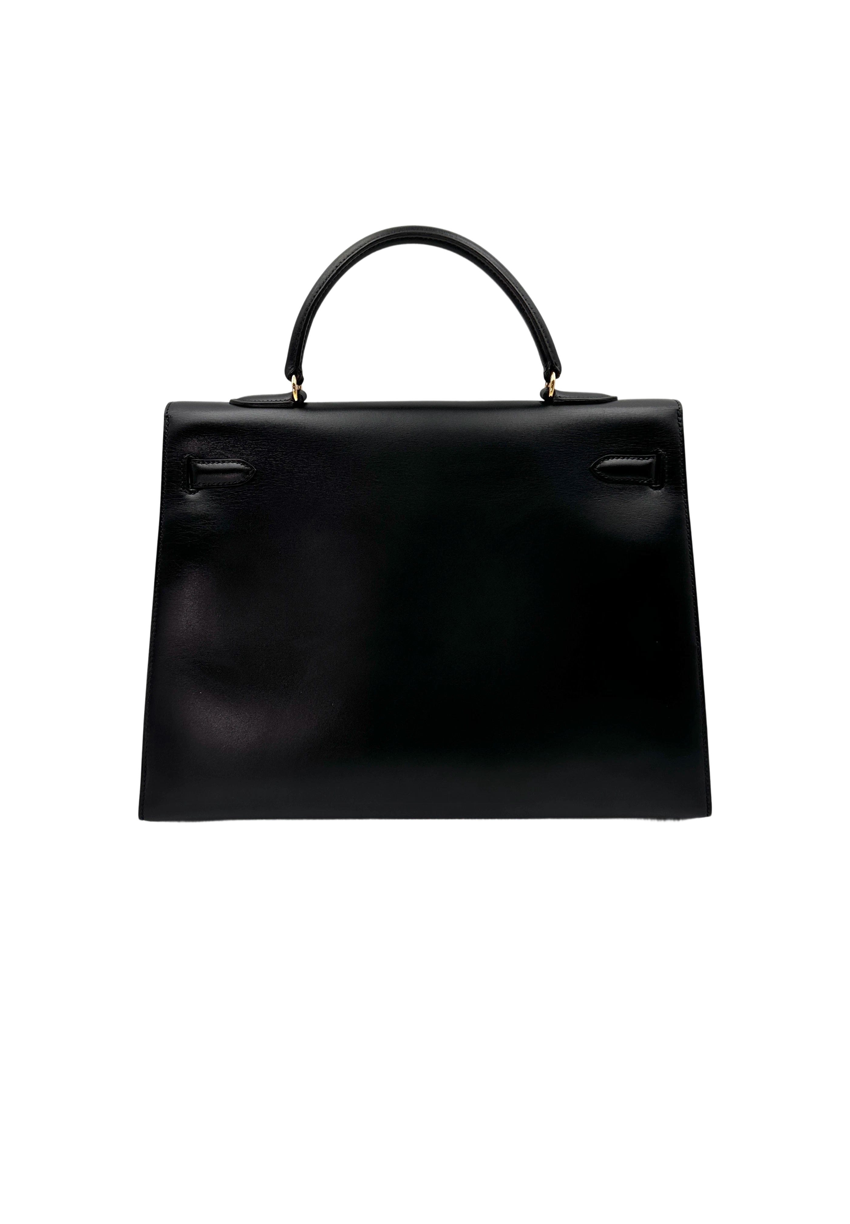Hermes Kelly35 Black Leather Handle Bag With Gold Hardware HR86