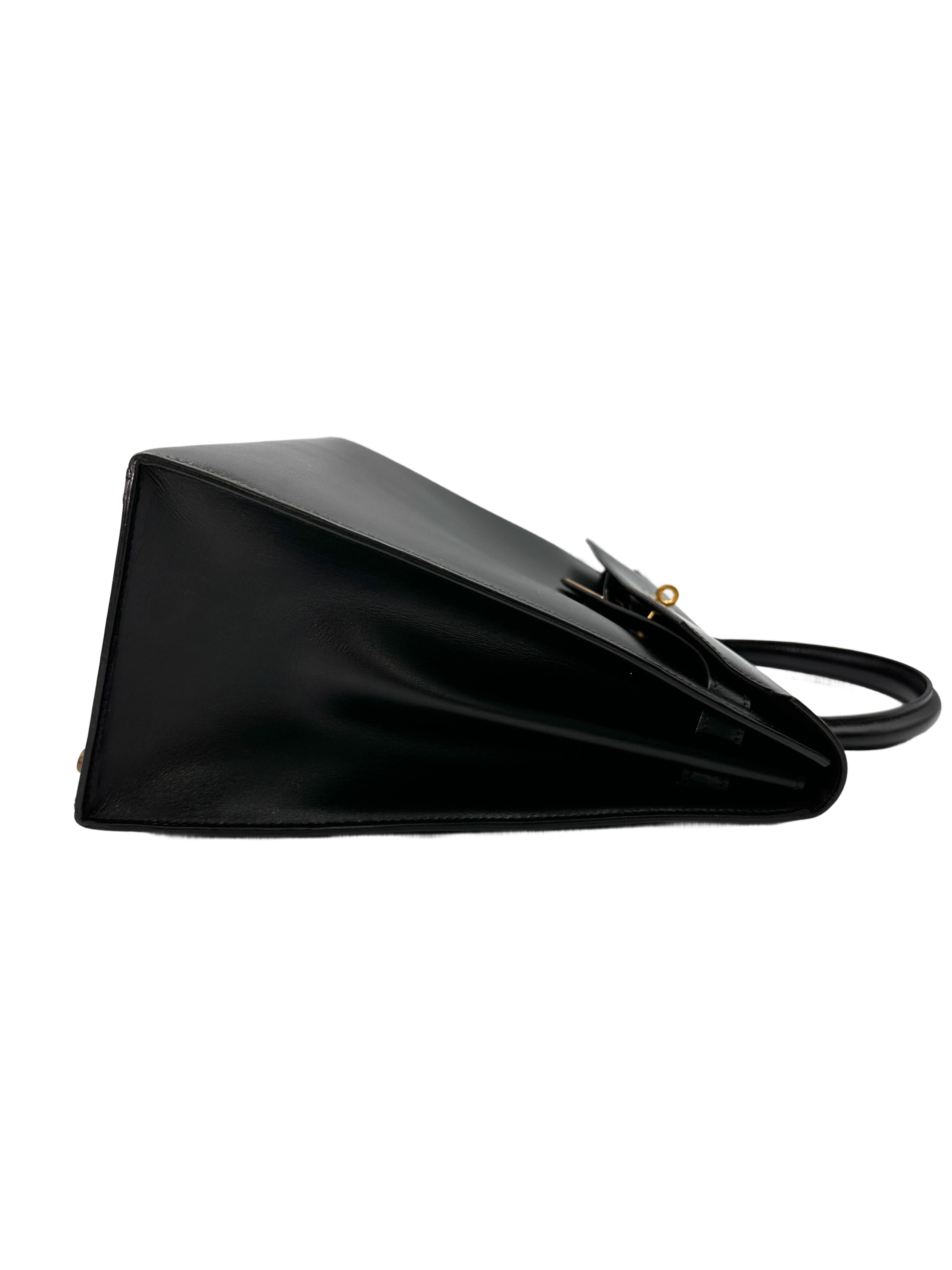 Hermes Kelly35 Black Leather Handle Bag With Gold Hardware HR86