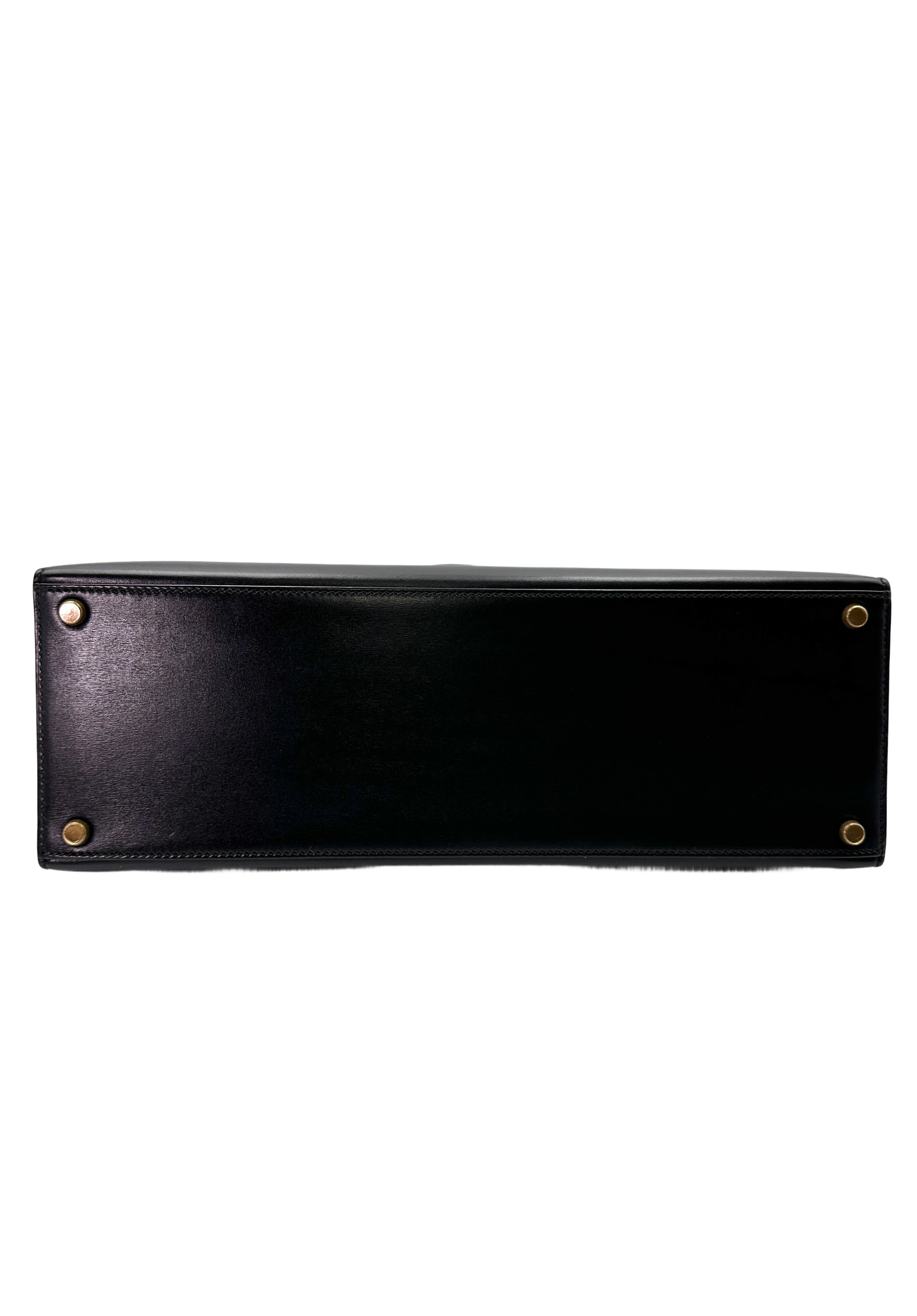 Hermes Kelly35 Black Leather Handle Bag With Gold Hardware HR86