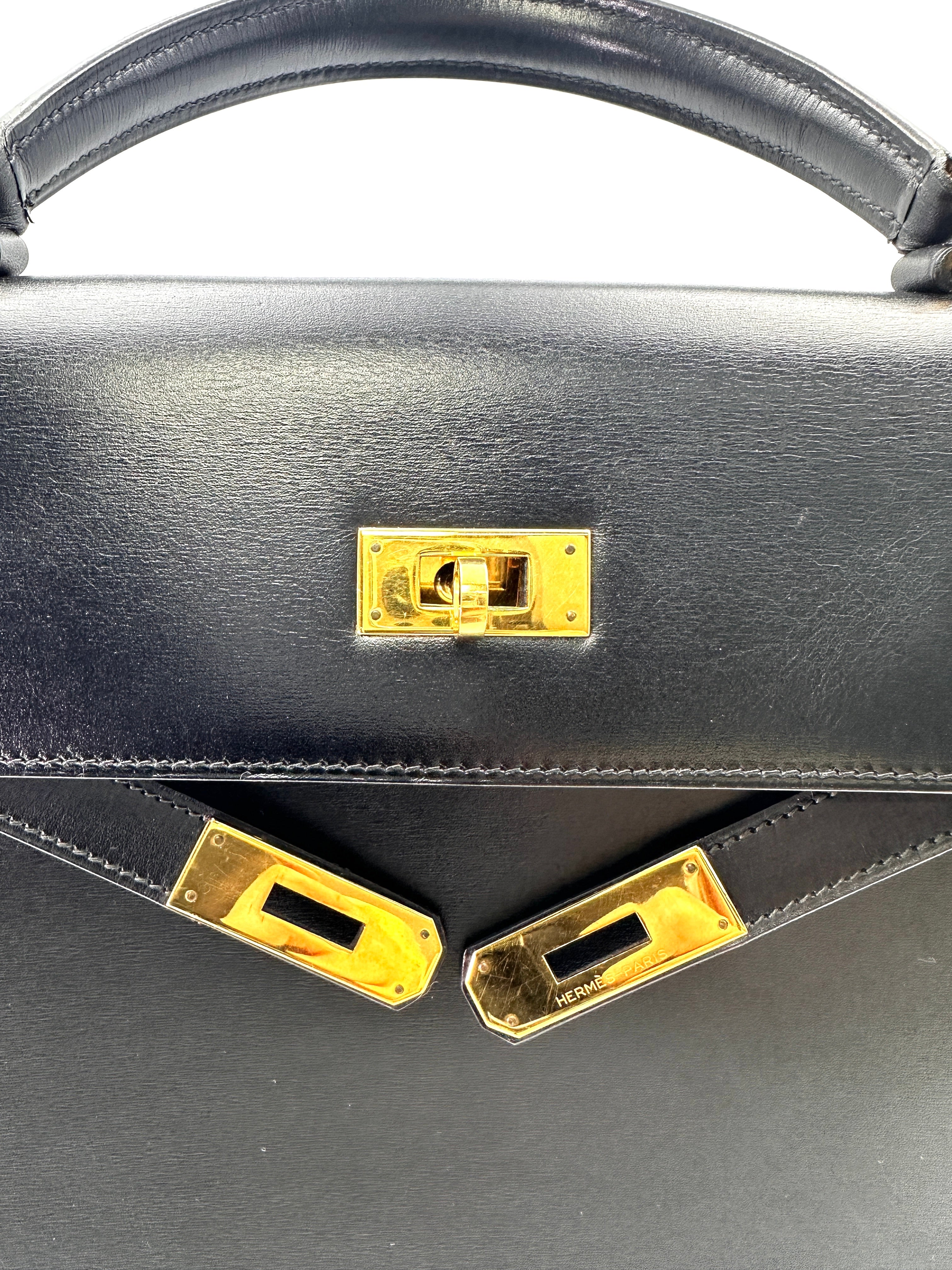 Hermes Kelly35 Black Leather Handle Bag With Gold Hardware HR86