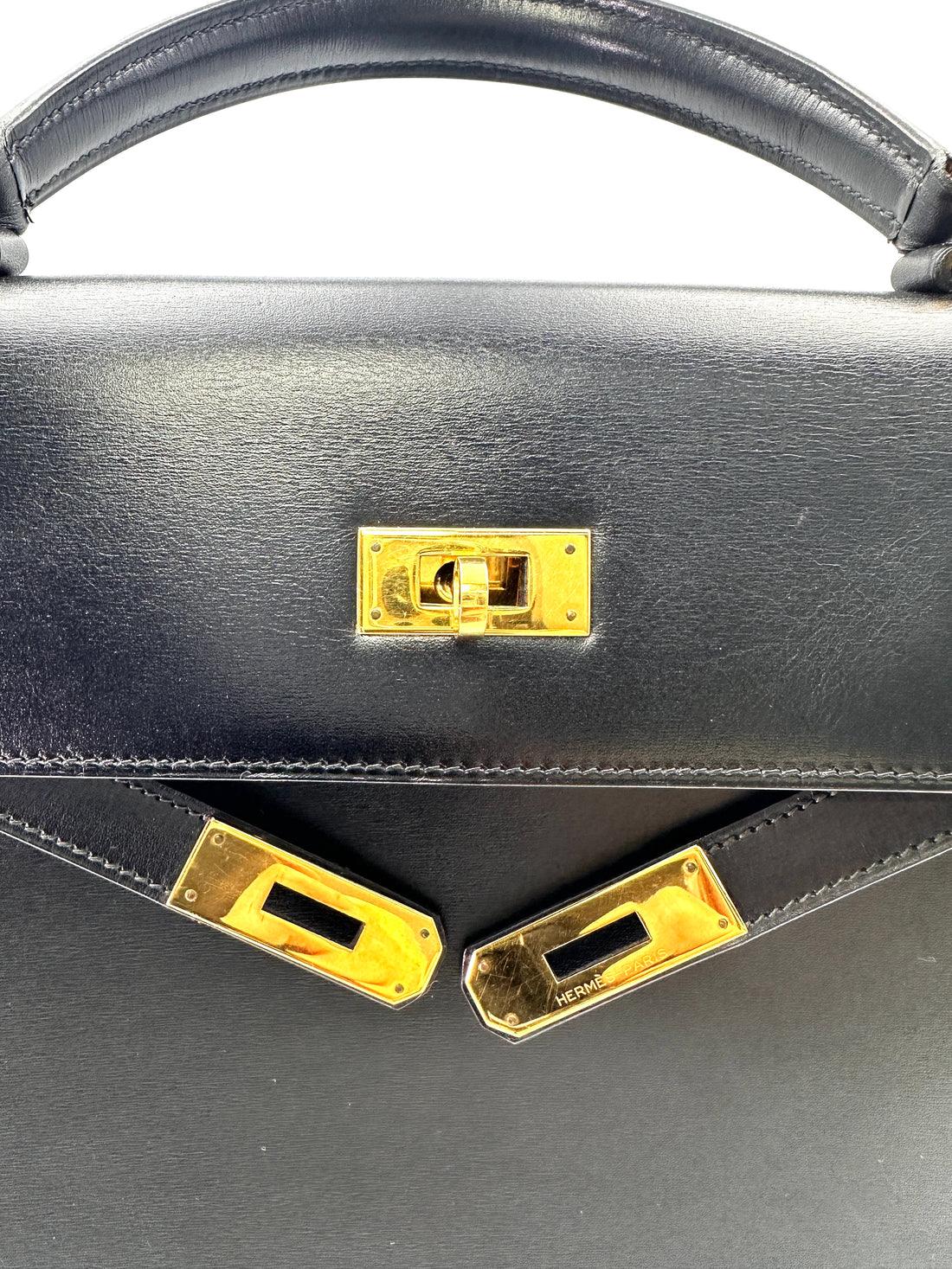 Hermes Kelly35 Black Leather Handle Bag With Gold Hardware HR86