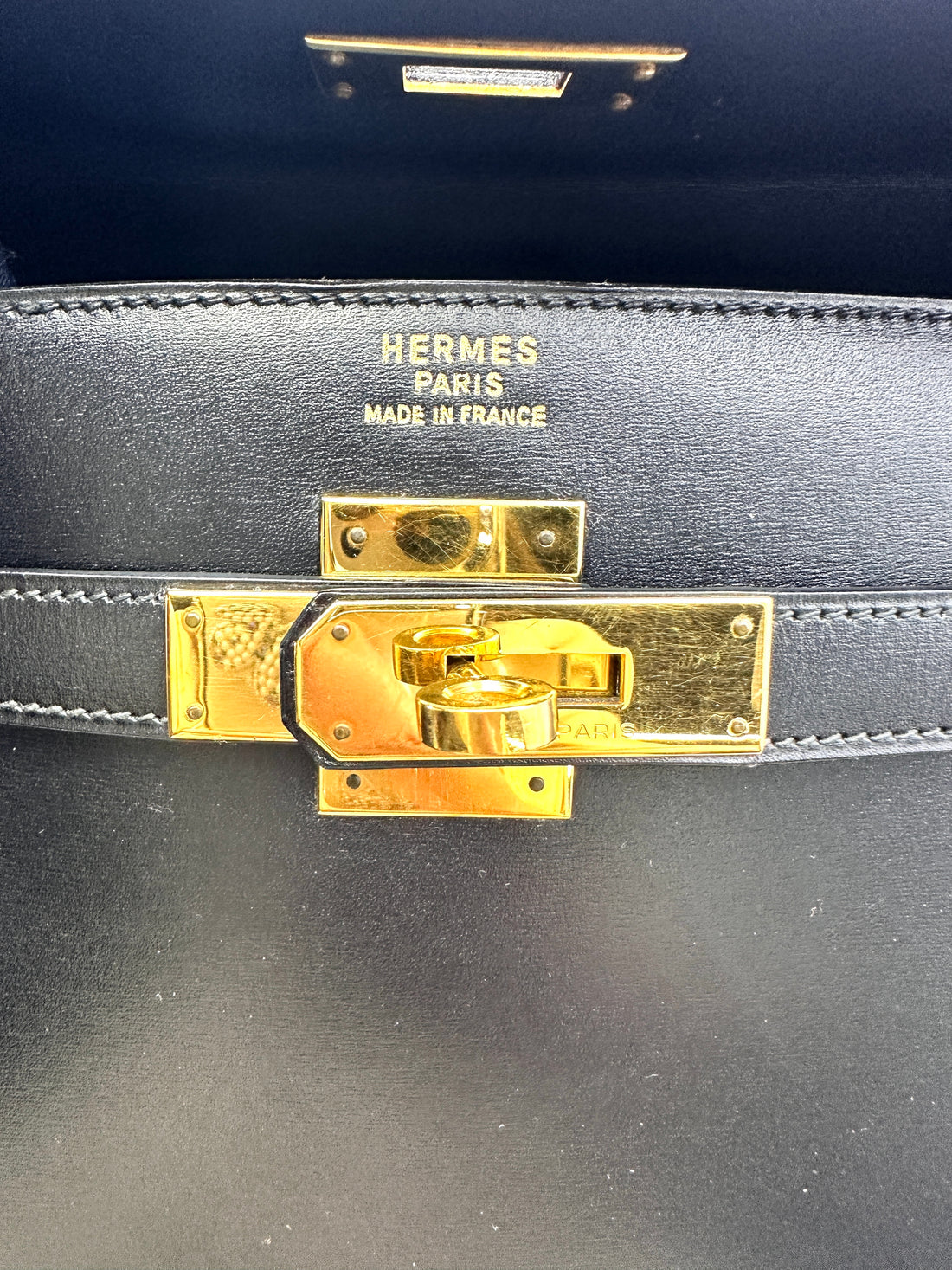 Hermes Kelly35 Black Leather Handle Bag With Gold Hardware HR86