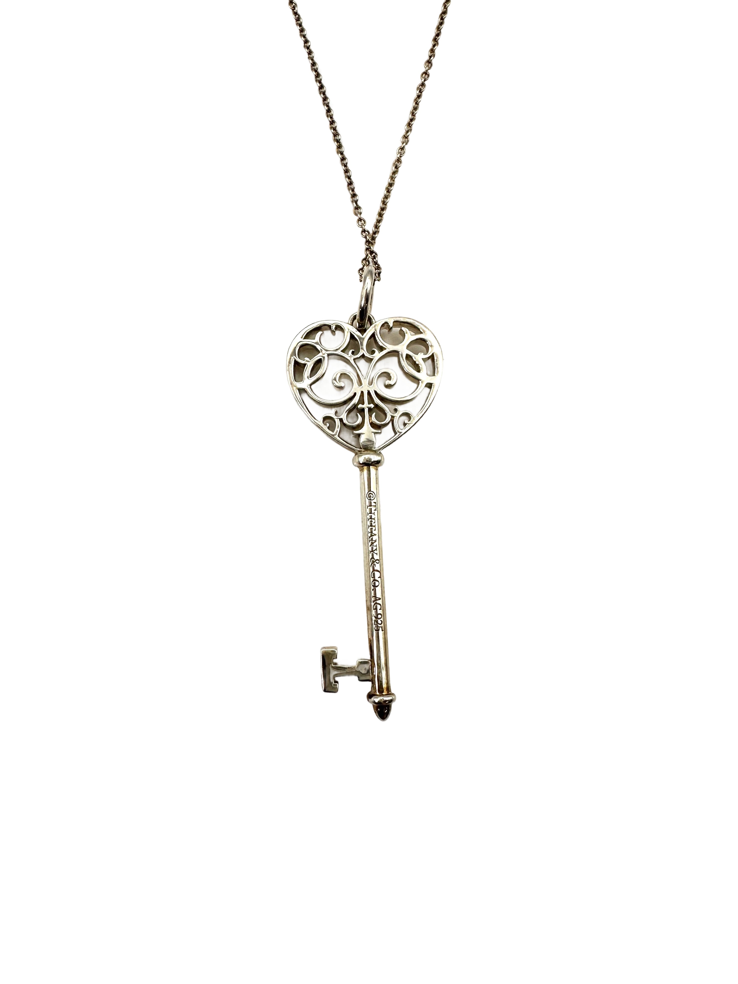 Tiffany&Co. Sterling Silver Enchant Heart Key Pendant Necklace IRIS113