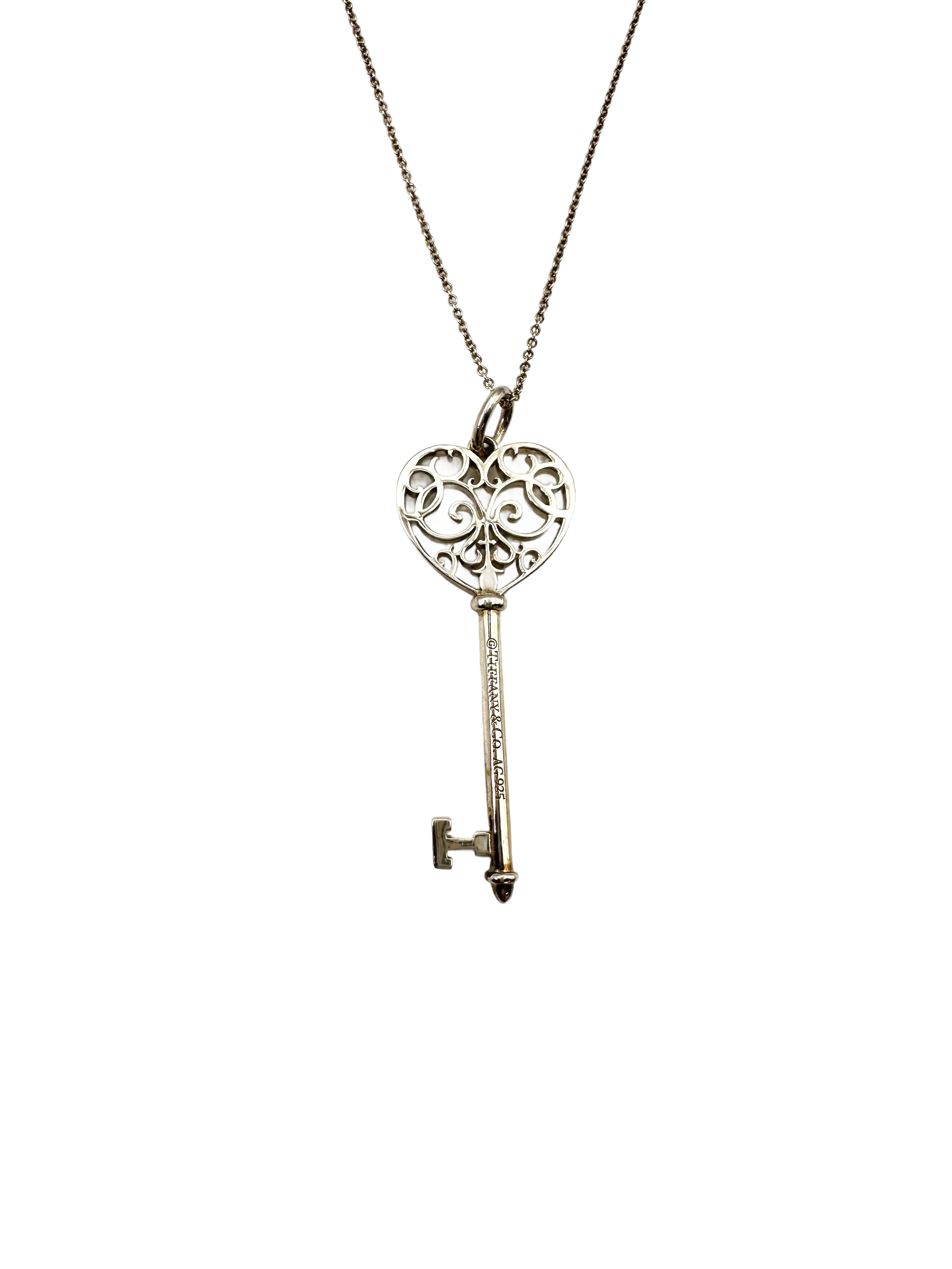 Tiffany&Co. Sterling Silver Enchant Heart Key Pendant Necklace IRIS113