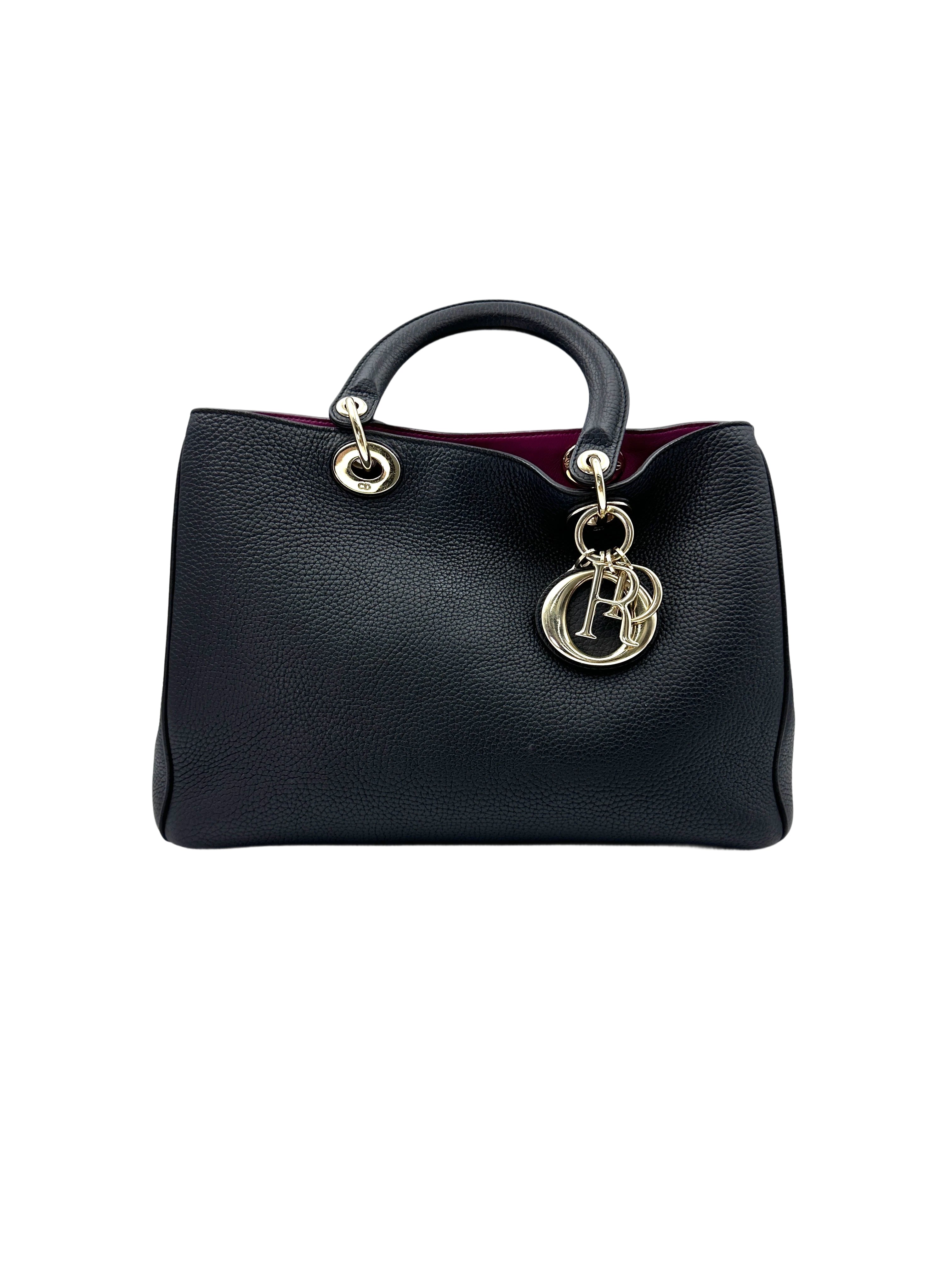 Christian Dior Diorissimo Black Leather Handle Bag With Pouch DR623