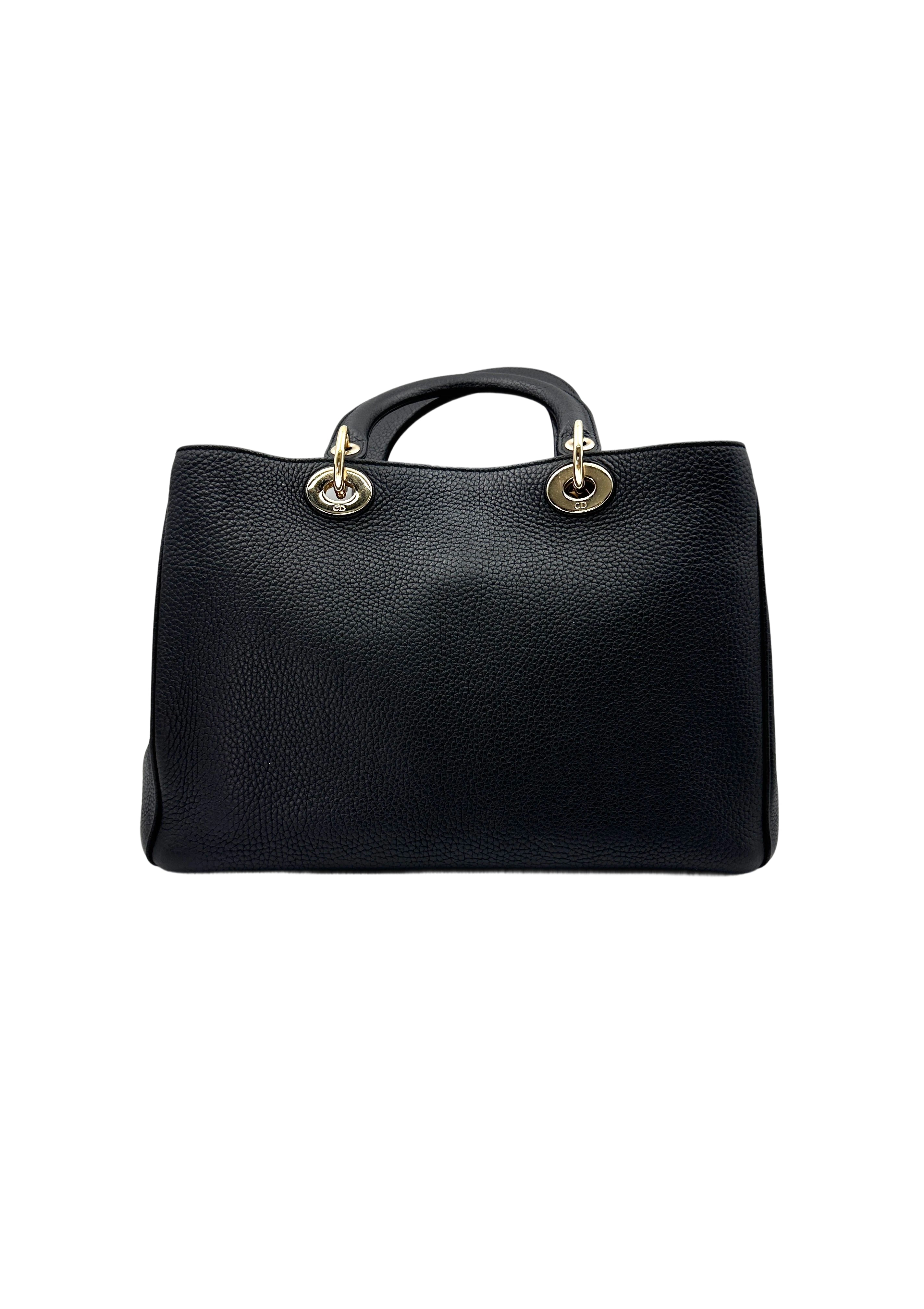 Christian Dior Diorissimo Black Leather Handle Bag With Pouch DR623
