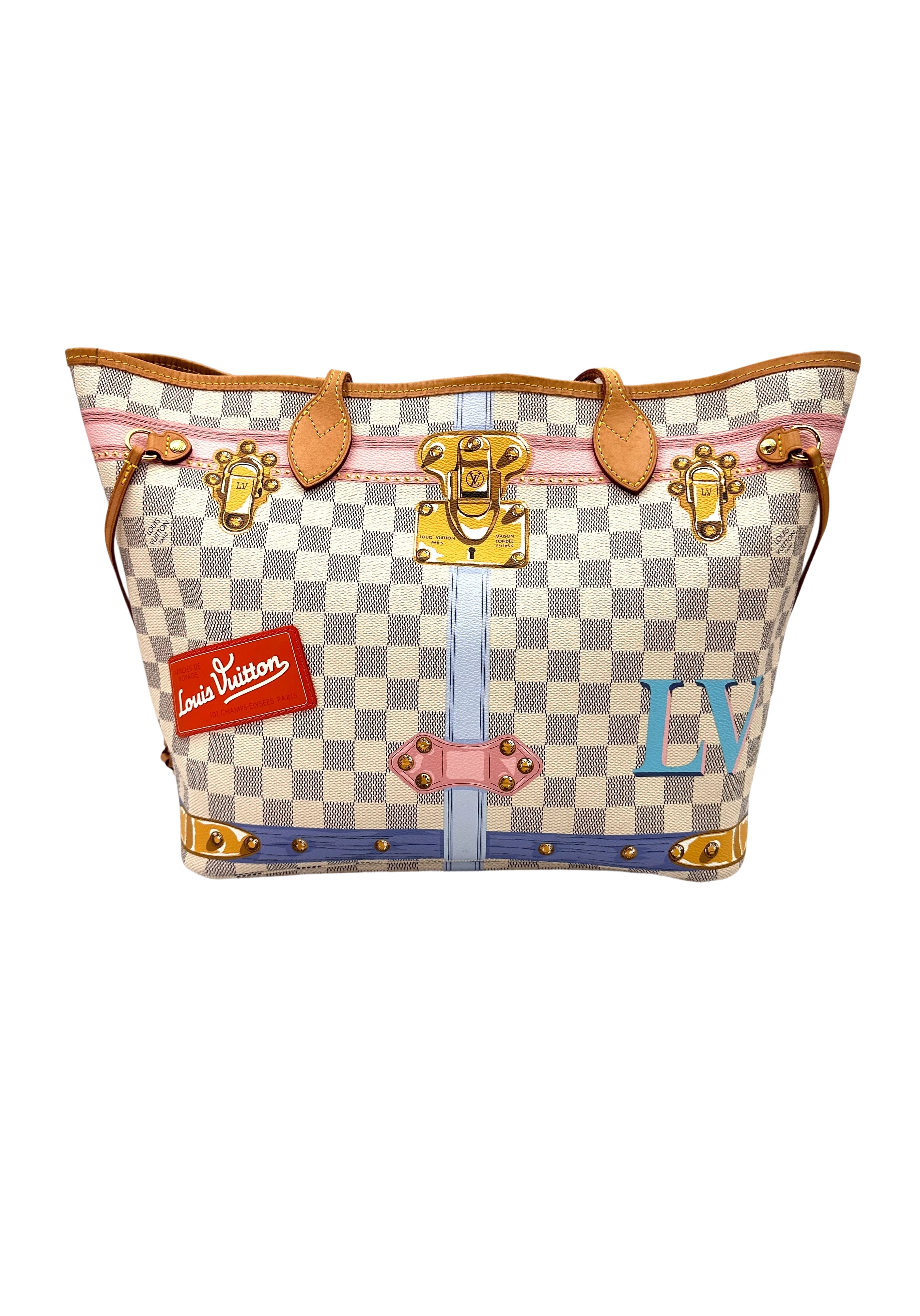 Louis Vuitton Neverfull Damier Azur Trompe L'oeil Tote Handle Bag With Pouch LV2306