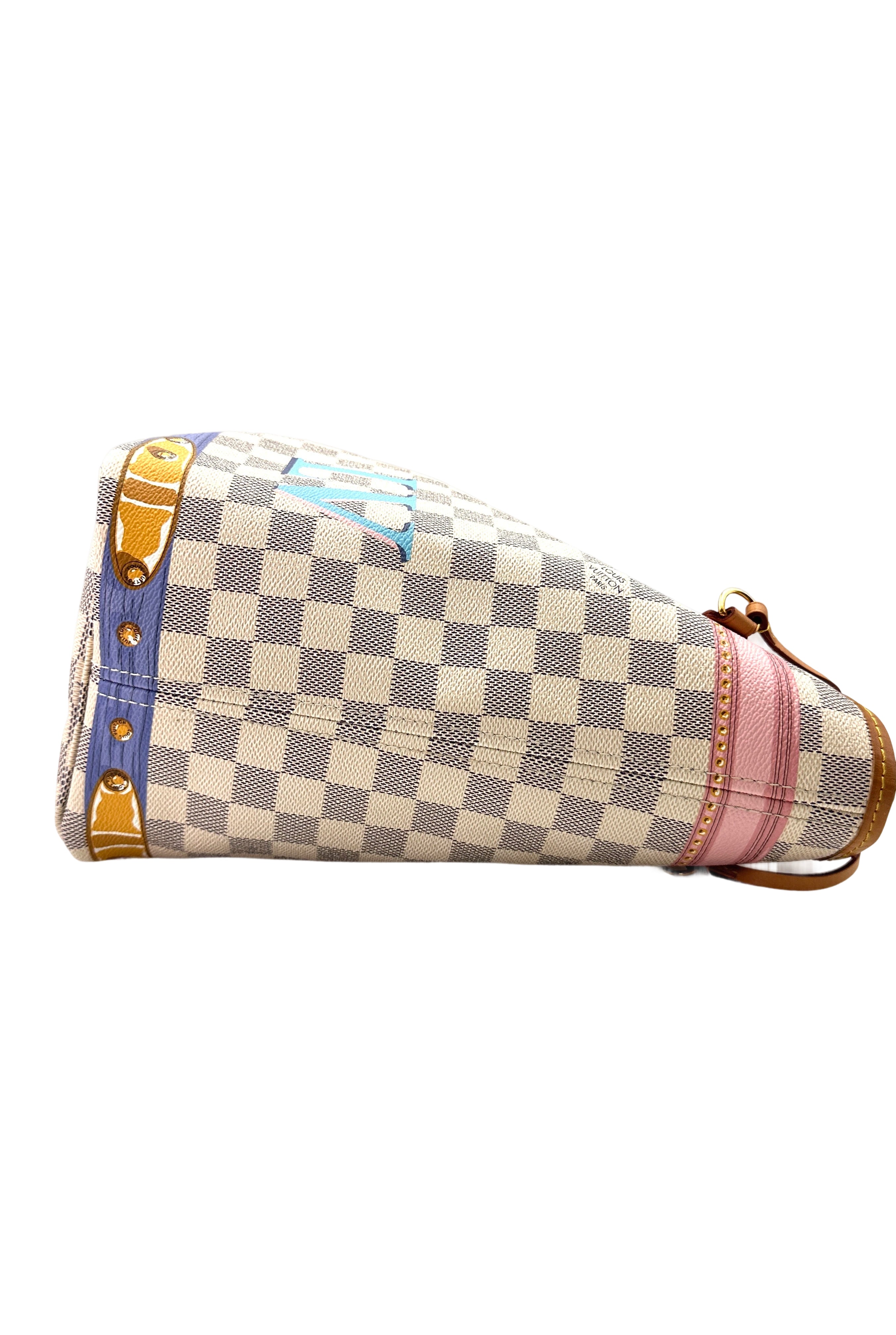 Louis Vuitton Neverfull Damier Azur Trompe L'oeil Tote Handle Bag With Pouch LV2306