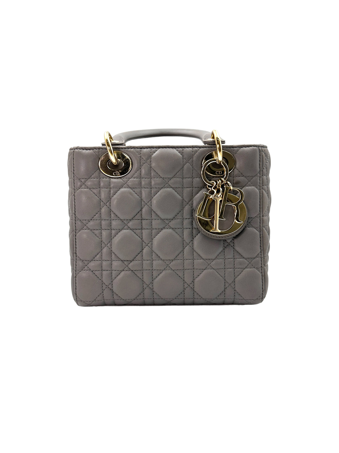 Christian Dior Lady Dior Grey Cannage Leather Handle Bag With Customizable Shoulder Strap DR620