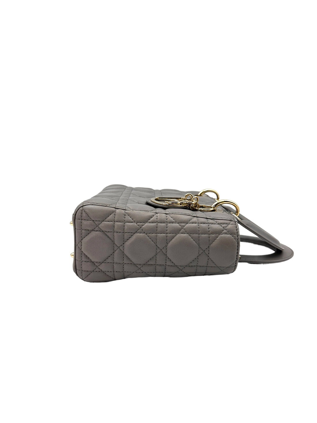 Christian Dior Lady Dior Grey Cannage Leather Handle Bag With Customizable Shoulder Strap DR620