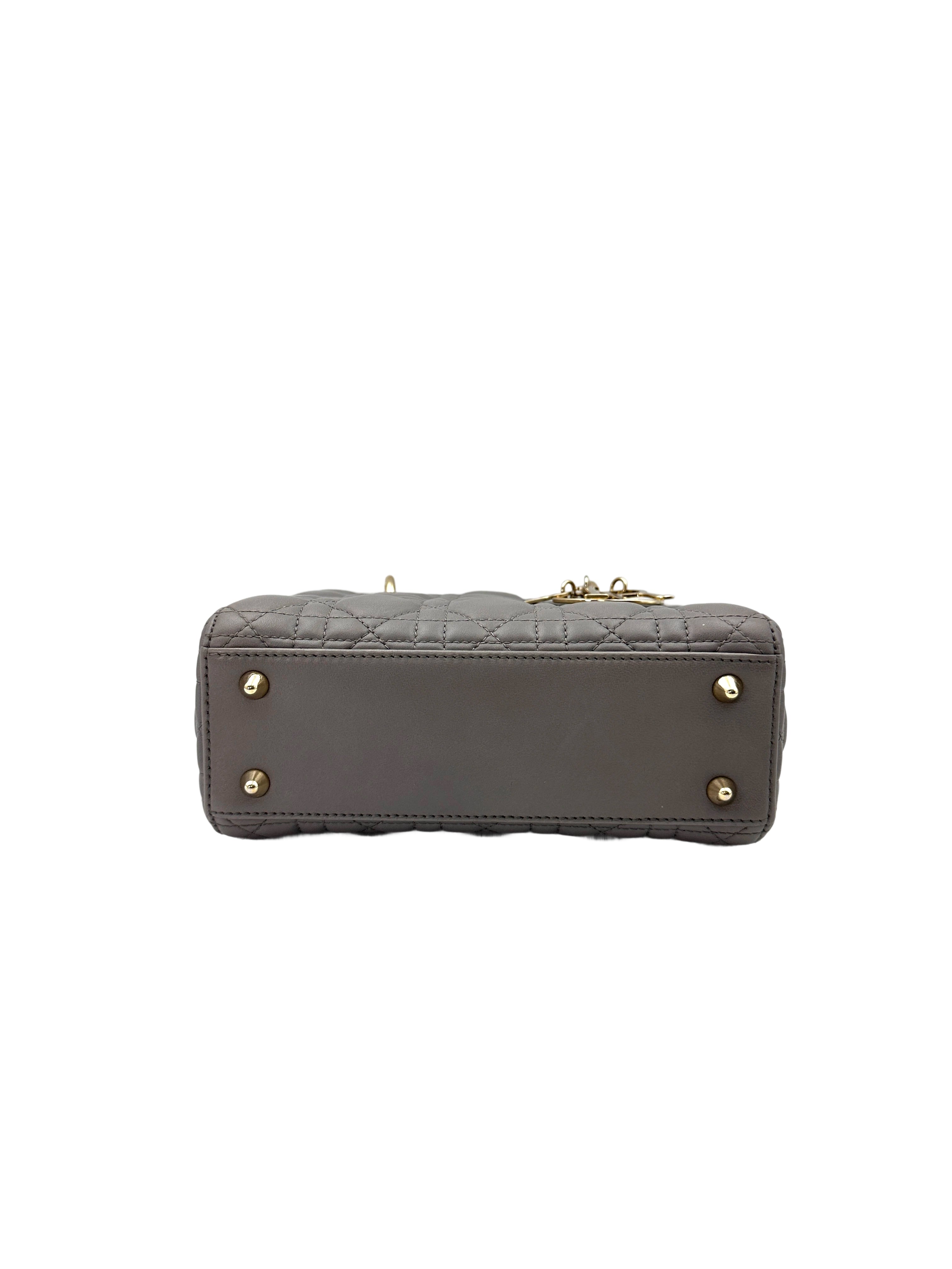 Christian Dior Lady Dior Grey Cannage Leather Handle Bag With Customizable Shoulder Strap DR620
