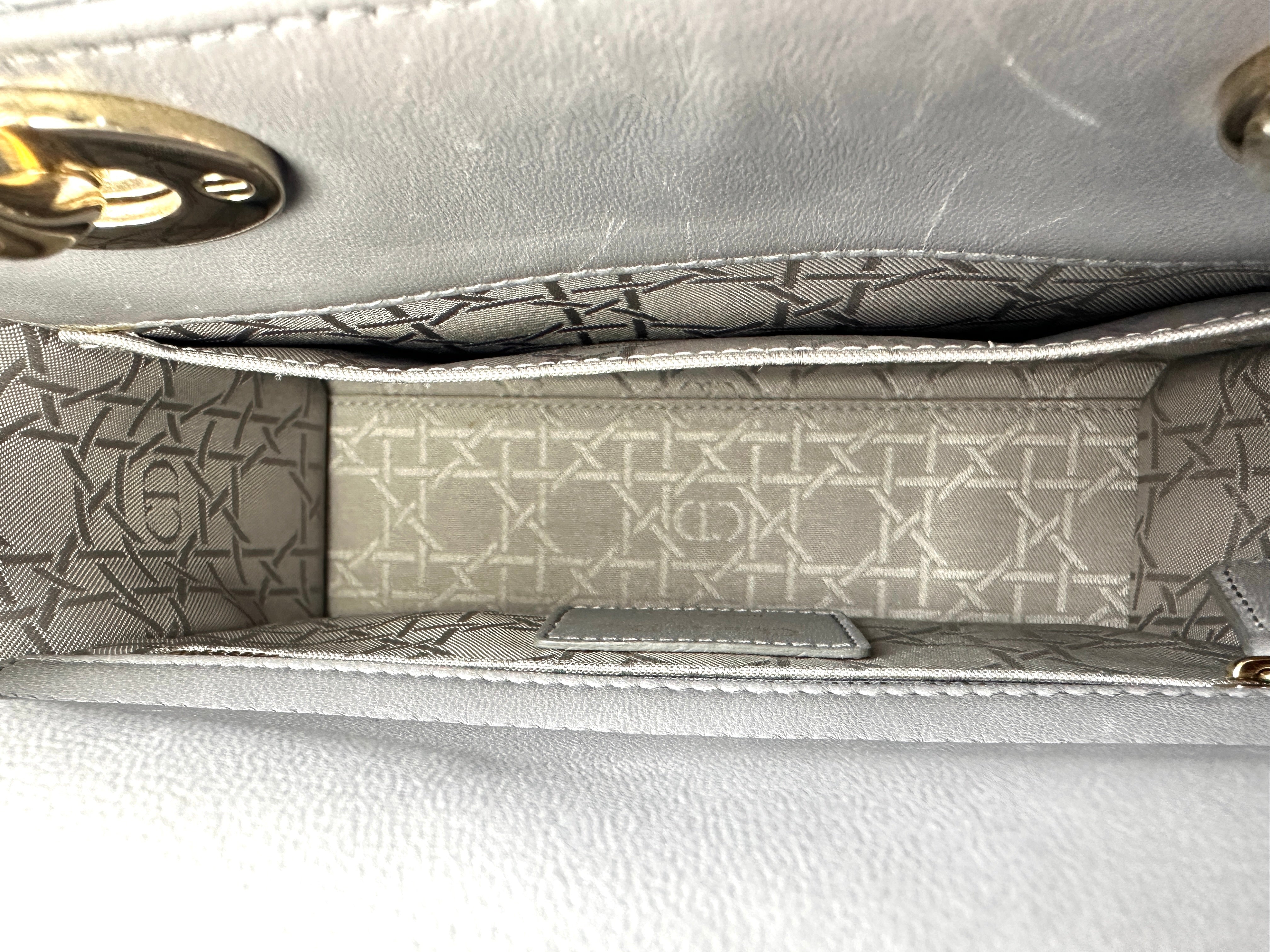 Christian Dior Lady Dior Grey Cannage Leather Handle Bag With Customizable Shoulder Strap DR620