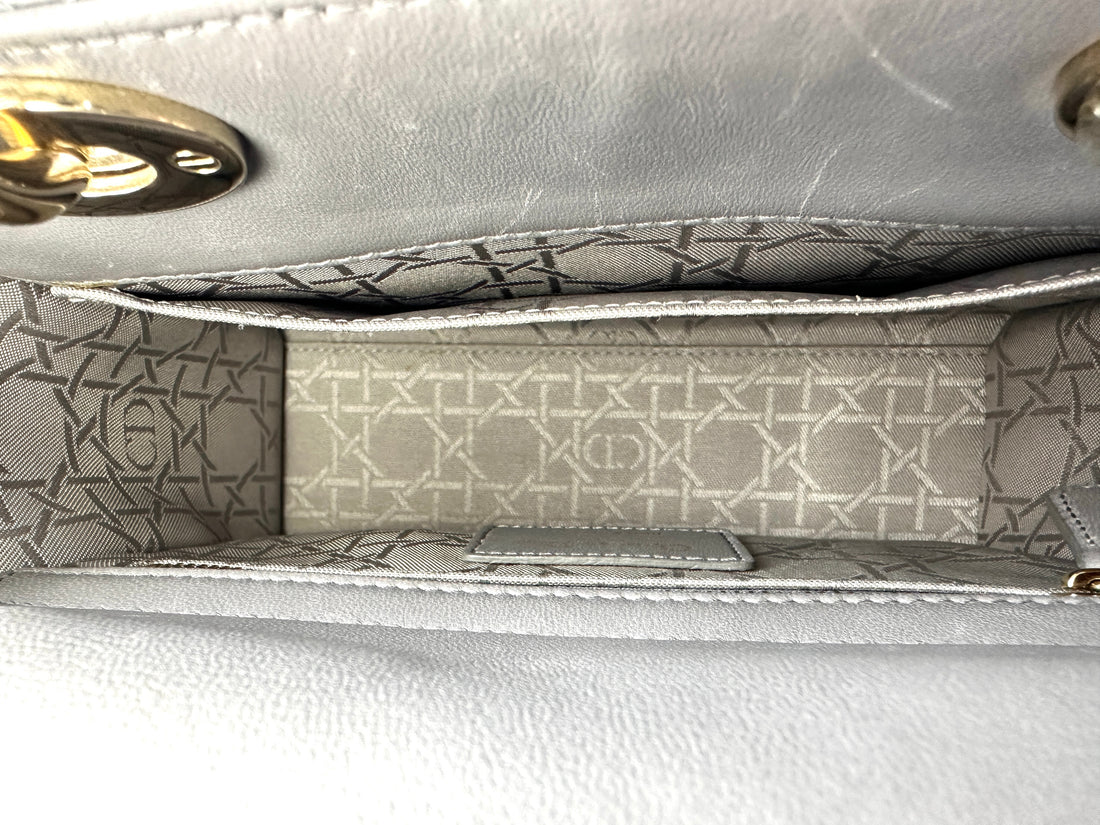 Christian Dior Lady Dior Grey Cannage Leather Handle Bag With Customizable Shoulder Strap DR620