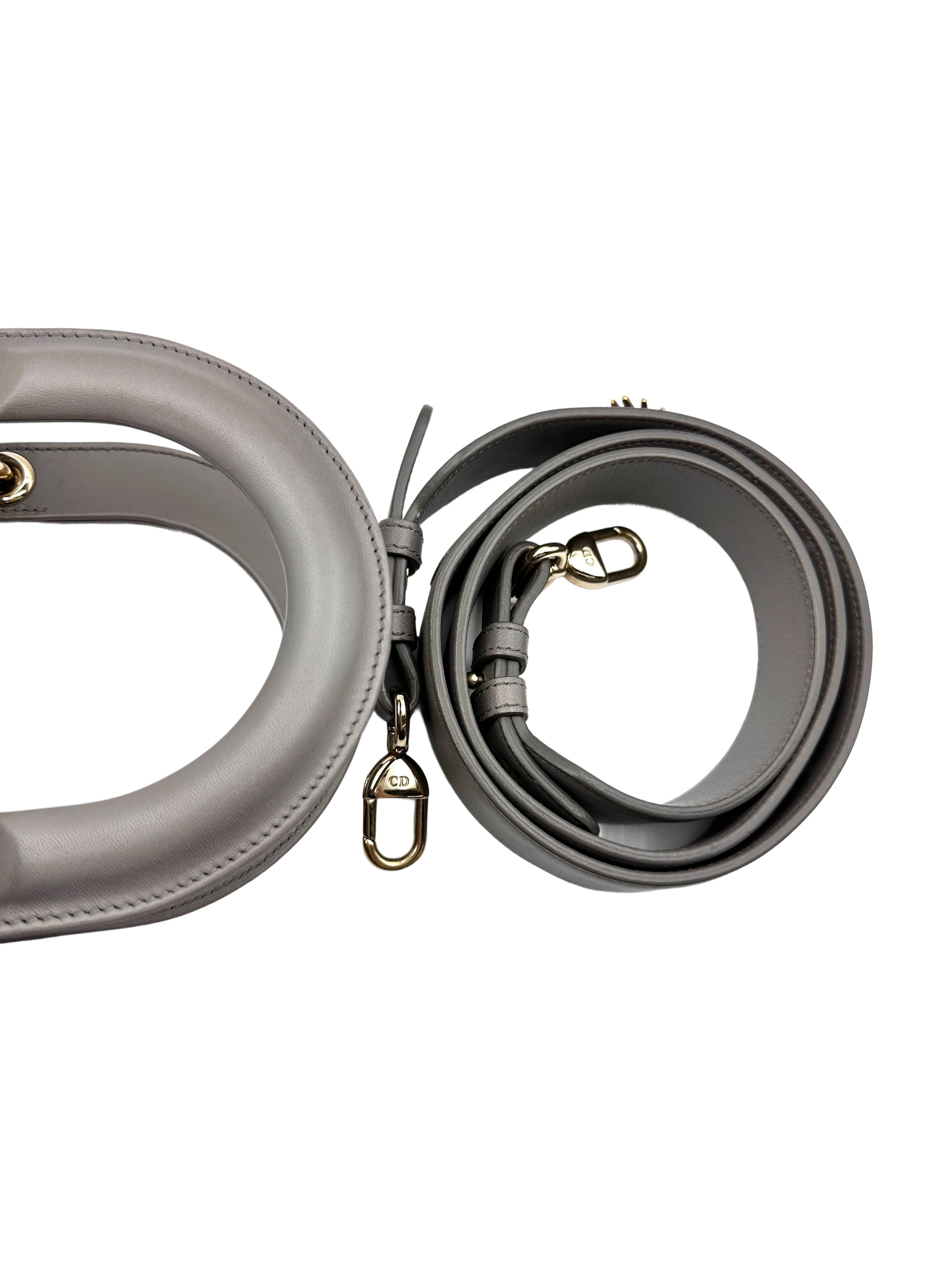 Christian Dior Lady Dior Grey Cannage Leather Handle Bag With Customizable Shoulder Strap DR620