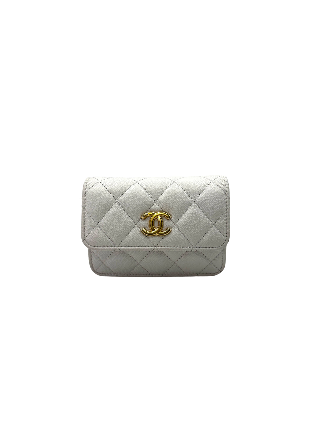 Chanel 22A White Quilted Leather Mini Wallet On Chain With Gold Hardware(LN***A1) CC1637