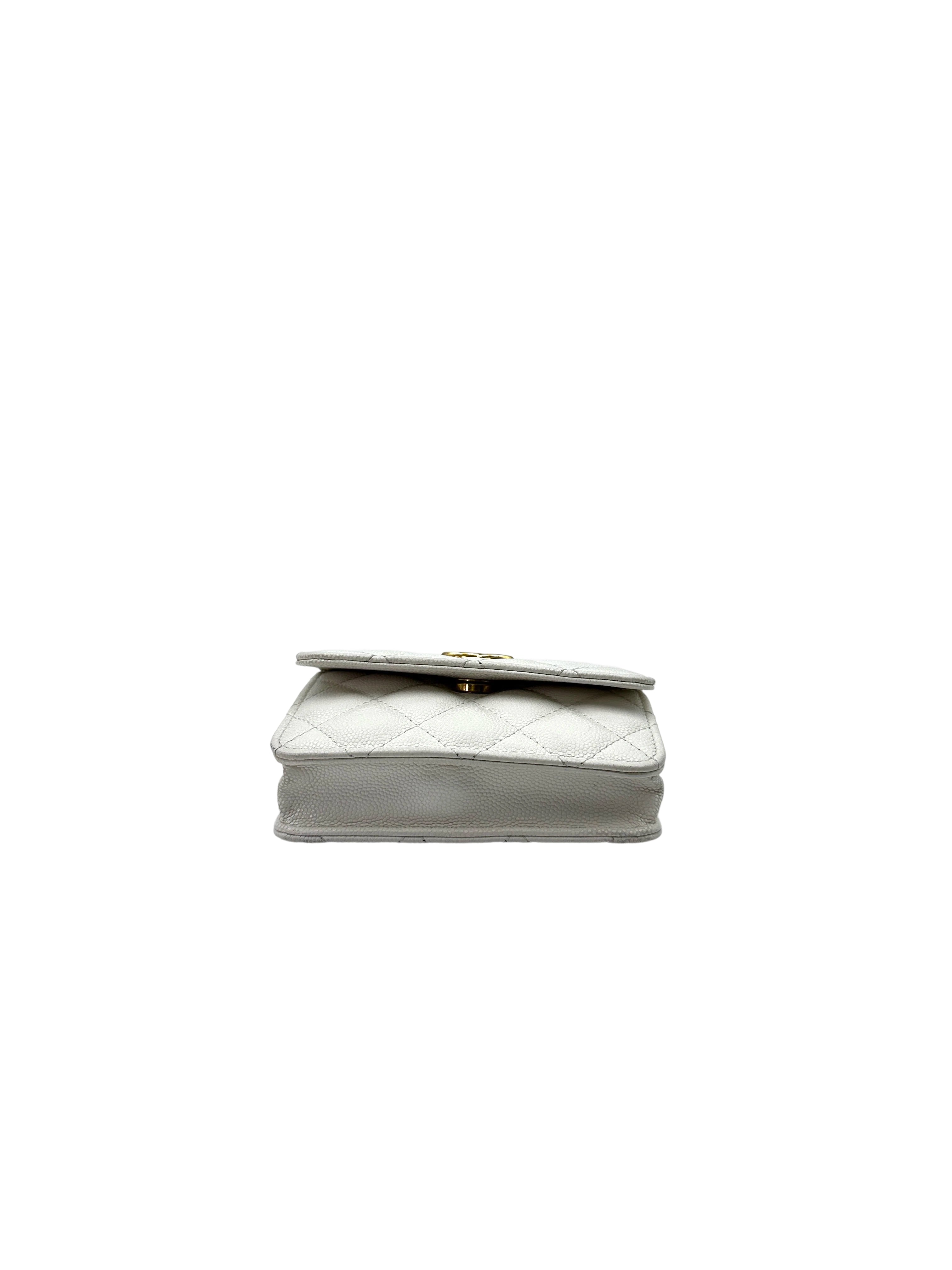 Chanel 22A White Quilted Leather Mini Wallet On Chain With Gold Hardware(LN***A1) CC1637