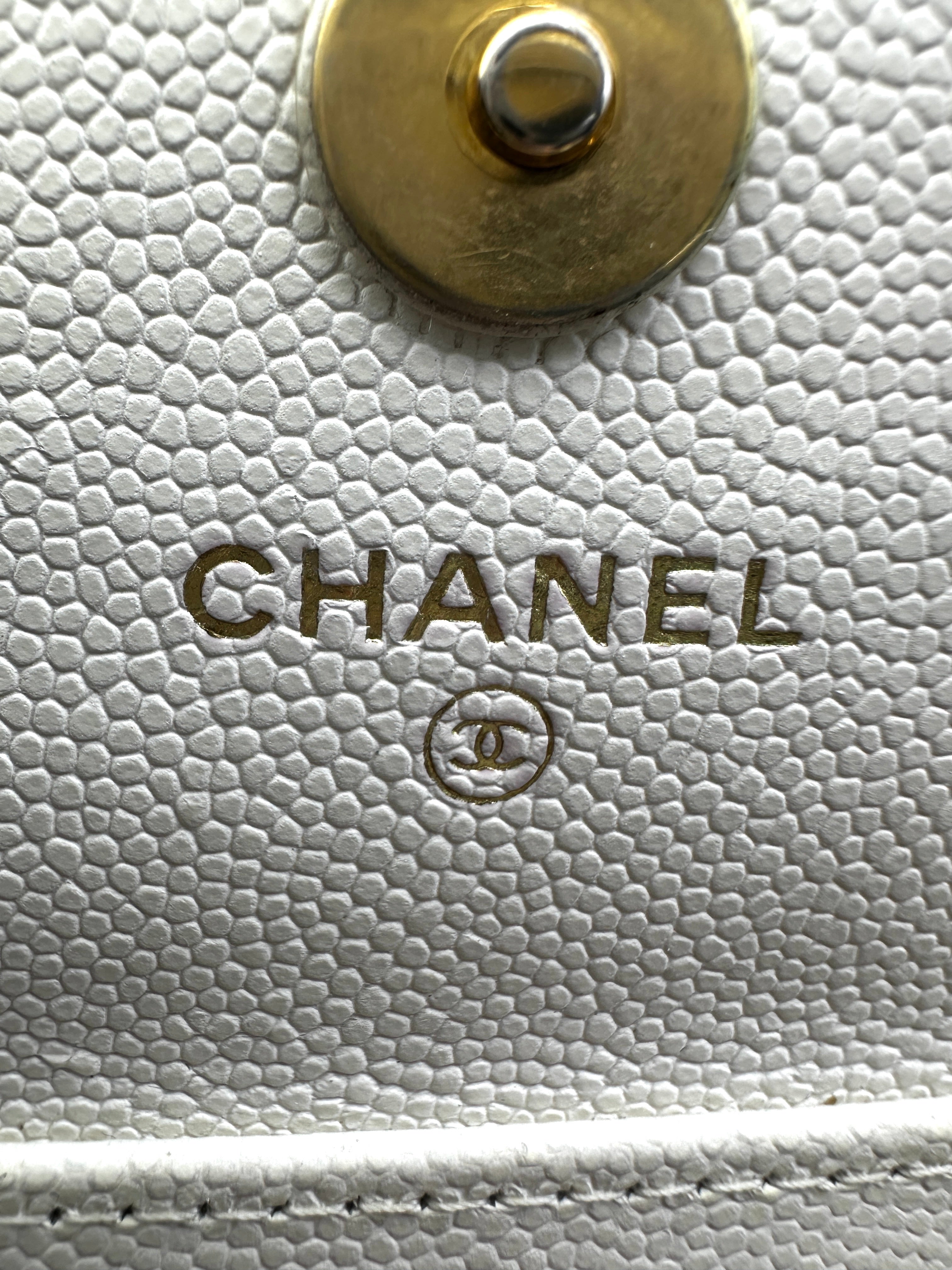 Chanel 22A White Quilted Leather Mini Wallet On Chain With Gold Hardware(LN***A1) CC1637