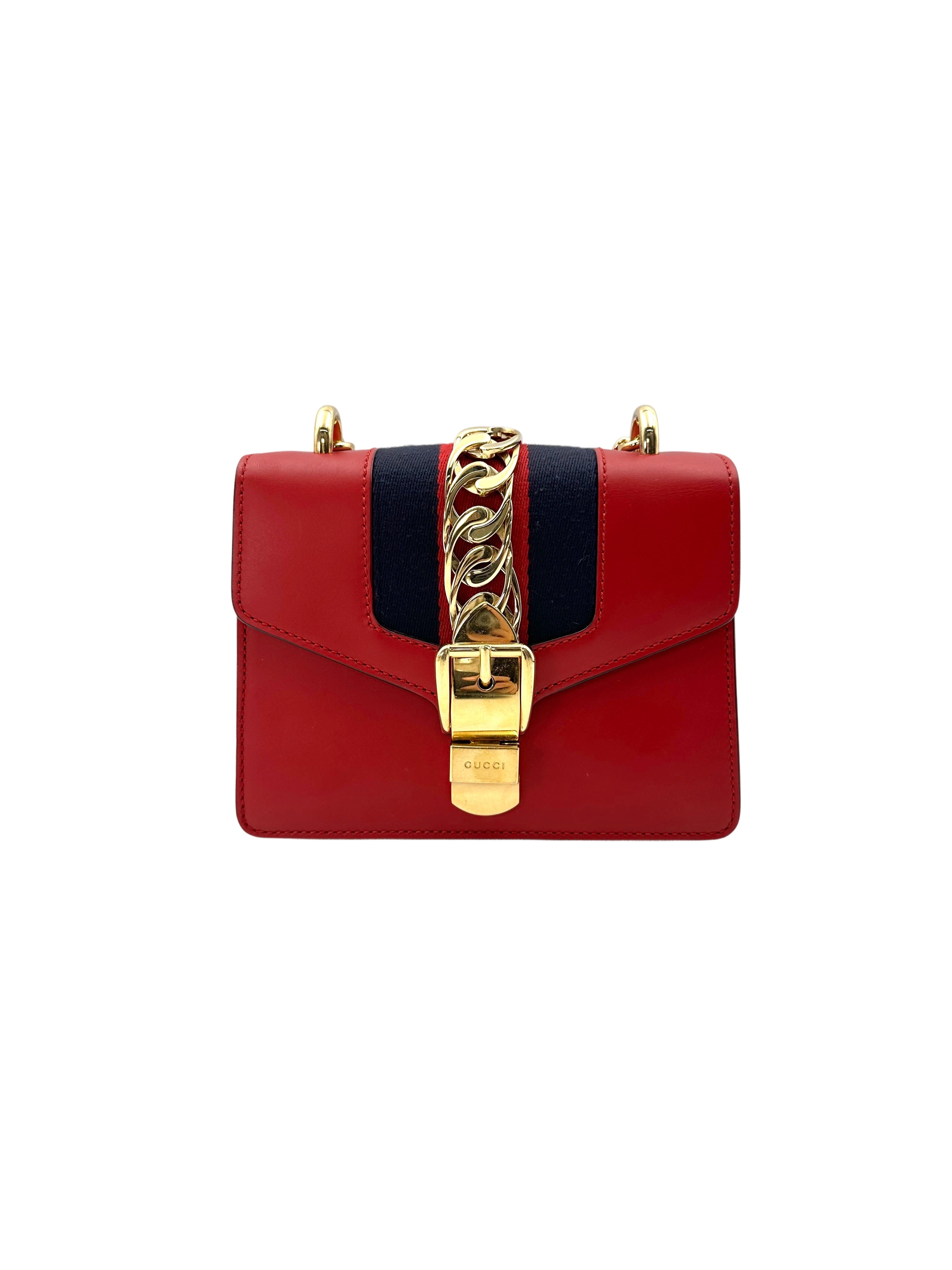 Gucci Sylvie Red Leather Small Size Shoulder Bag GG815