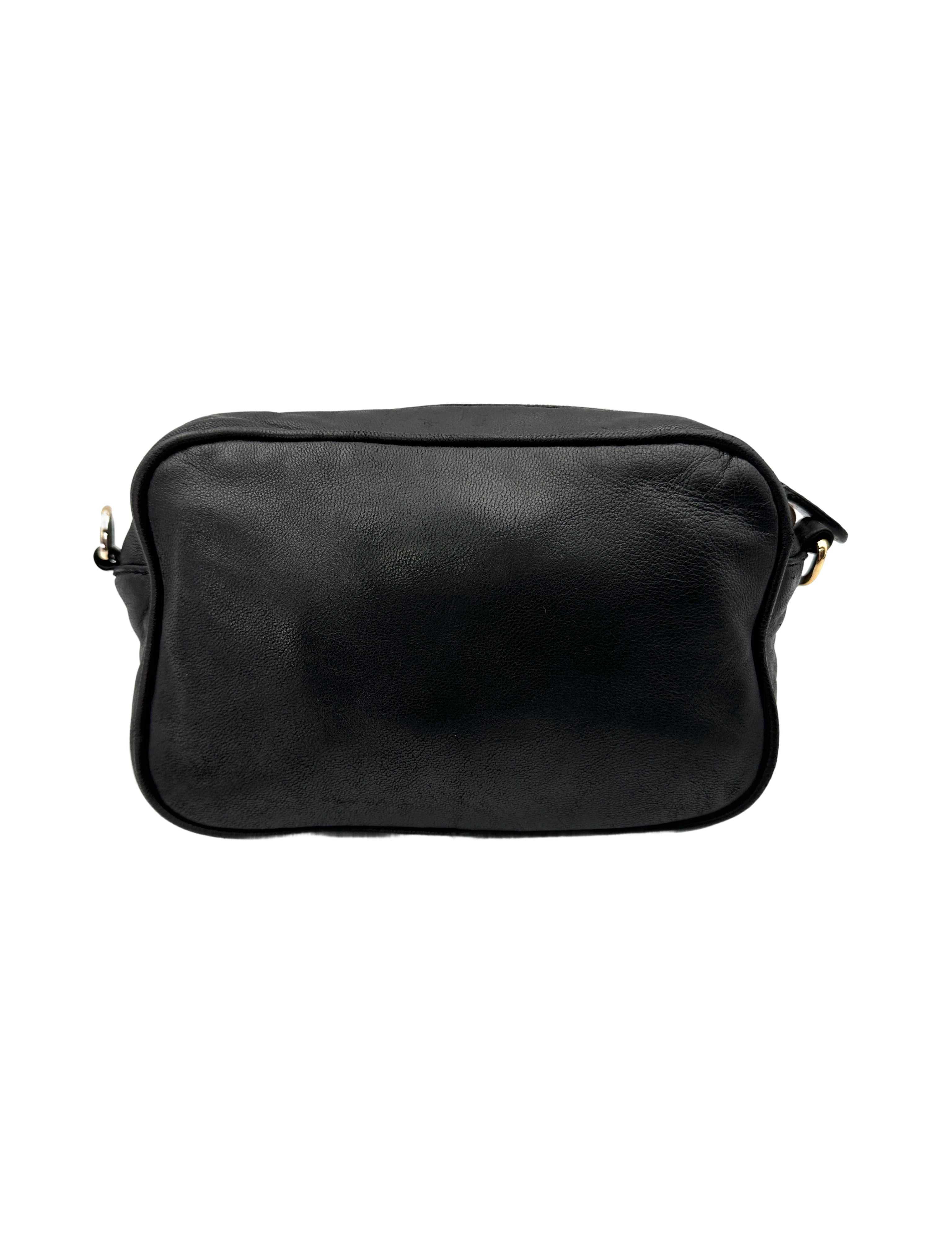 Prada Black Nappa Leather Rose Applique Shoulder Bag PR225