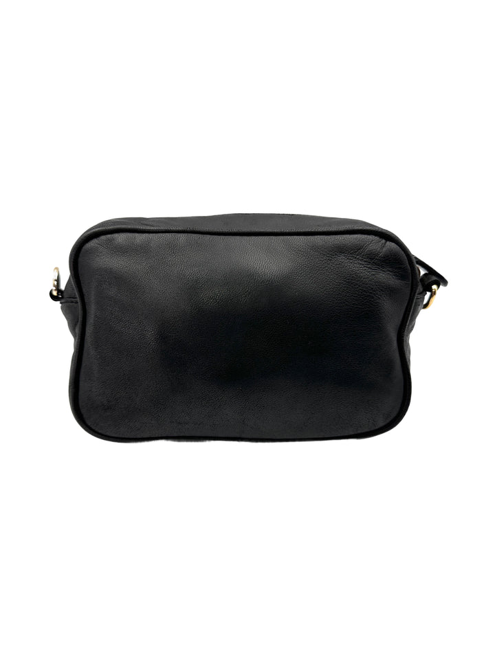 Prada Black Nappa Leather Rose Applique Shoulder Bag PR225