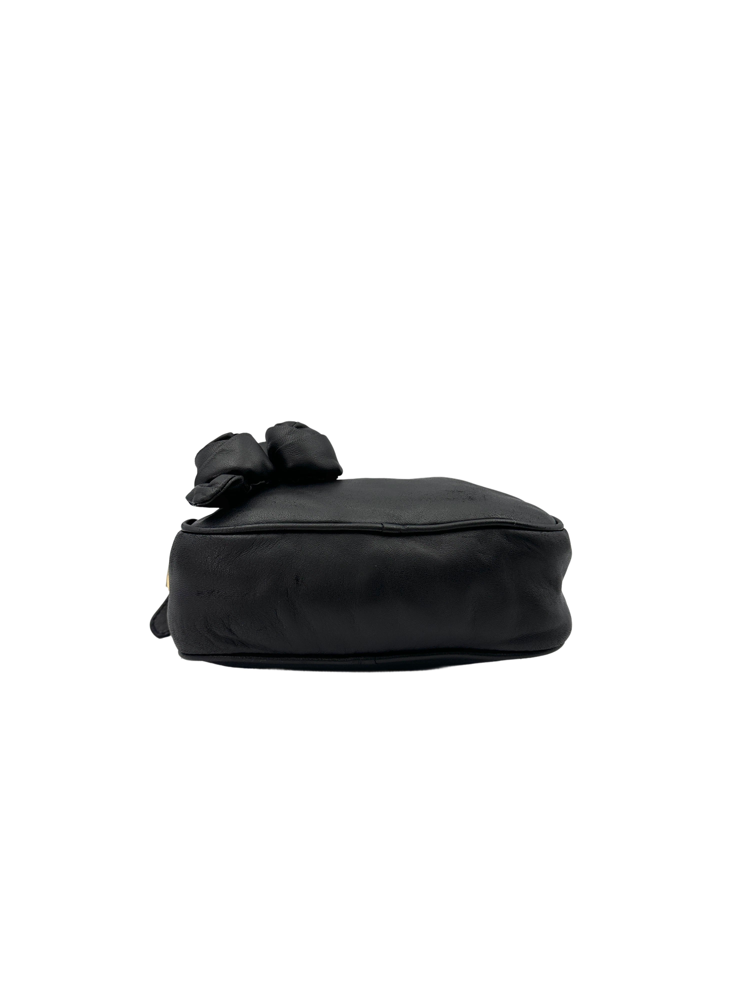 Prada Black Nappa Leather Rose Applique Shoulder Bag PR225