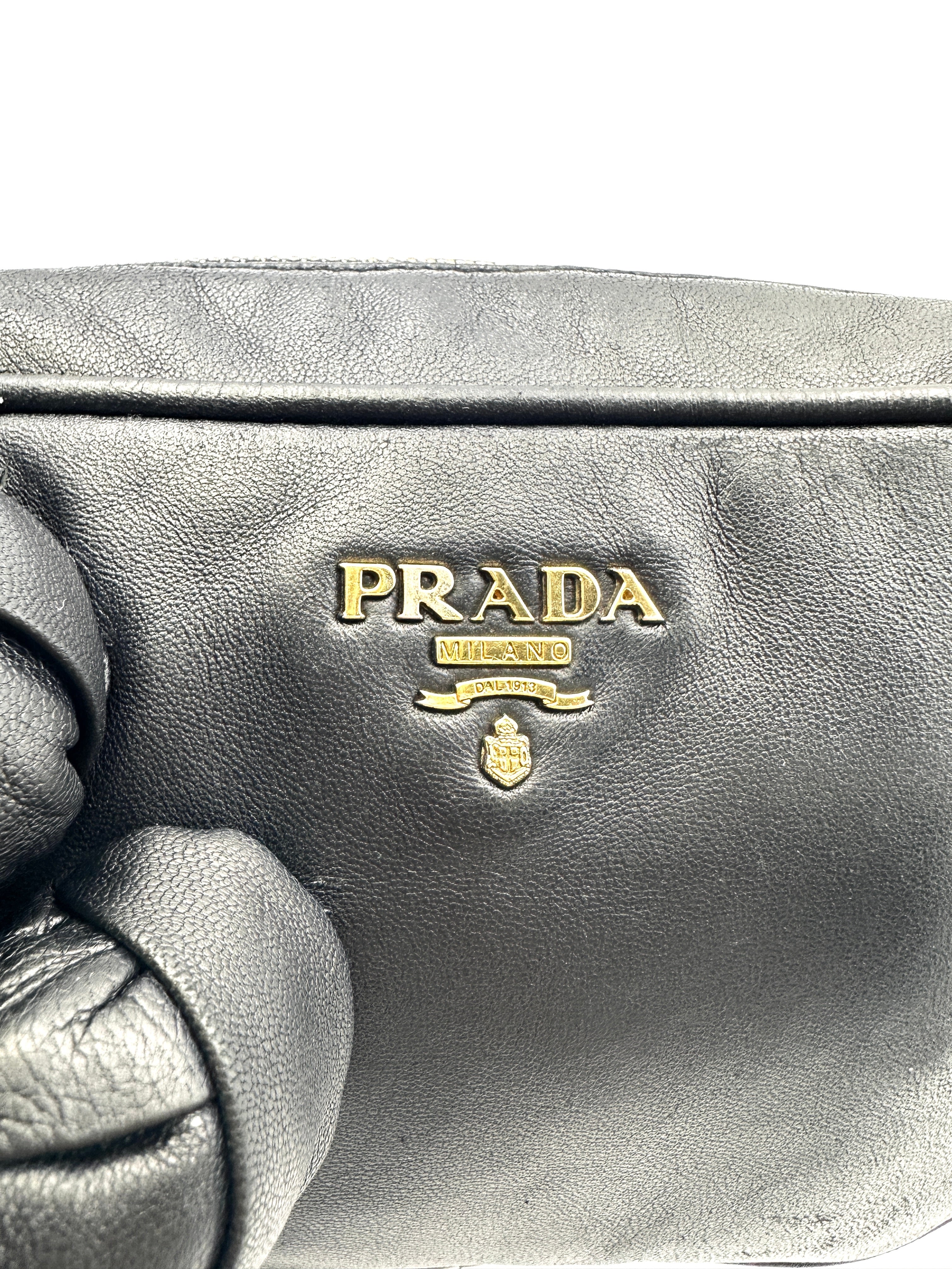 Prada Black Nappa Leather Rose Applique Shoulder Bag PR225