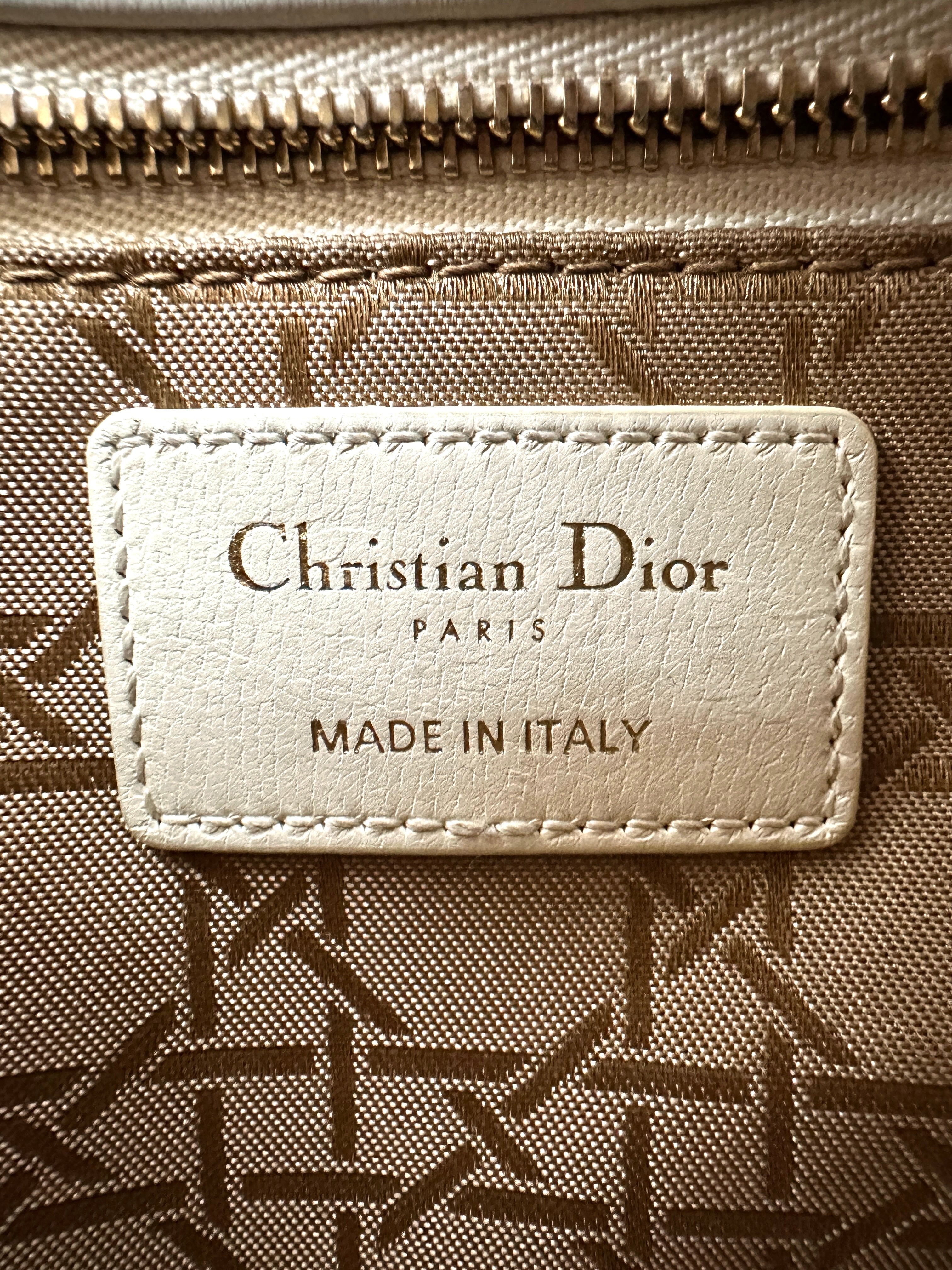 Christian Dior Lady Dior White Cannage Lambskin Handle Bag With Gold Charms DR624