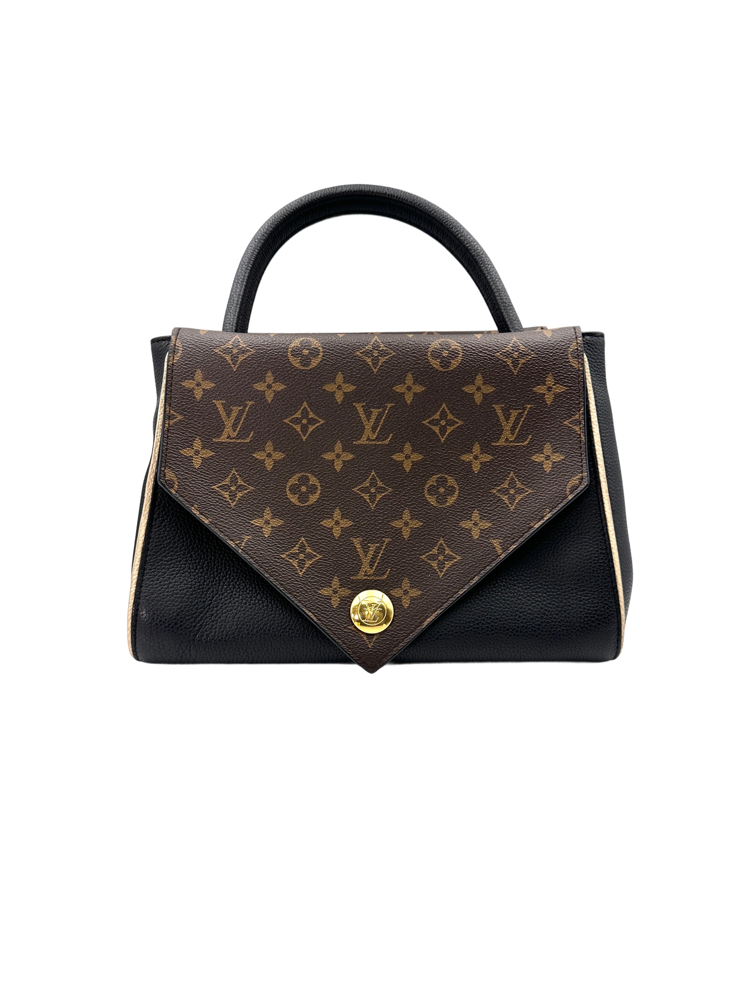 Louis Vuitton Double V Monogram Canvas And Black Grained Leather Handle Bag LV2324