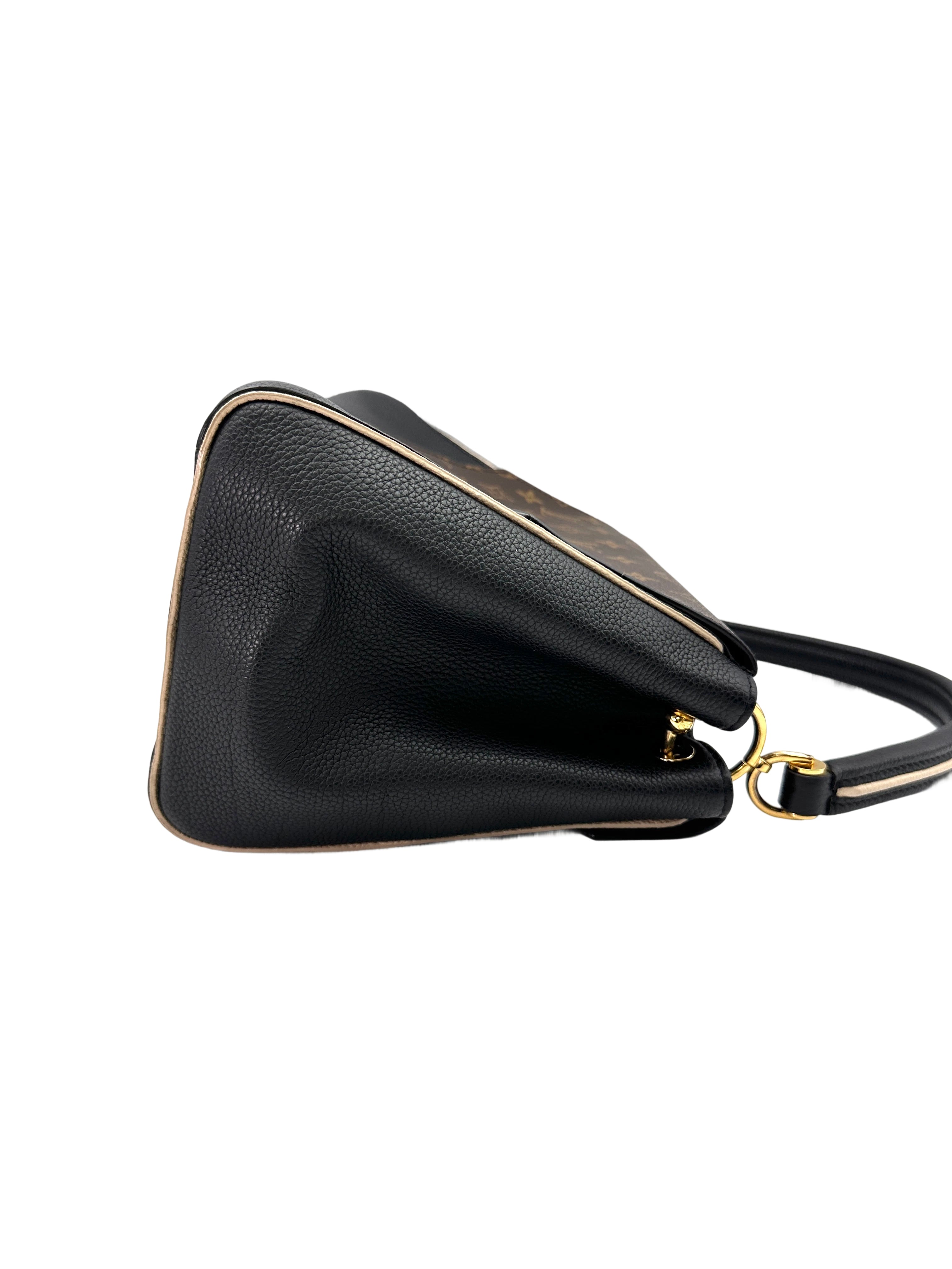 Louis Vuitton Double V Monogram Canvas And Black Grained Leather Handle Bag LV2324