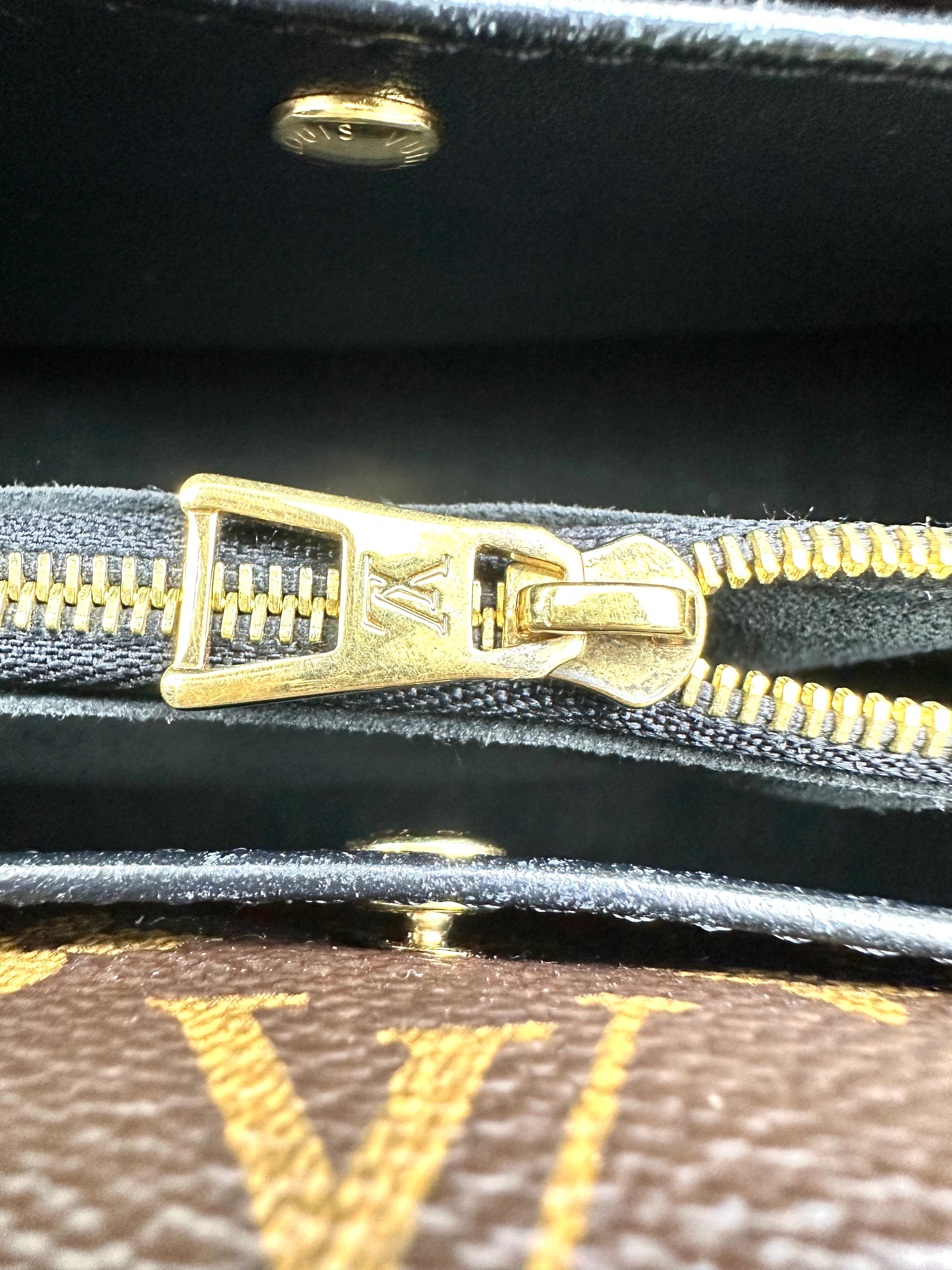 Louis Vuitton Double V Monogram Canvas And Black Grained Leather Handle Bag LV2324