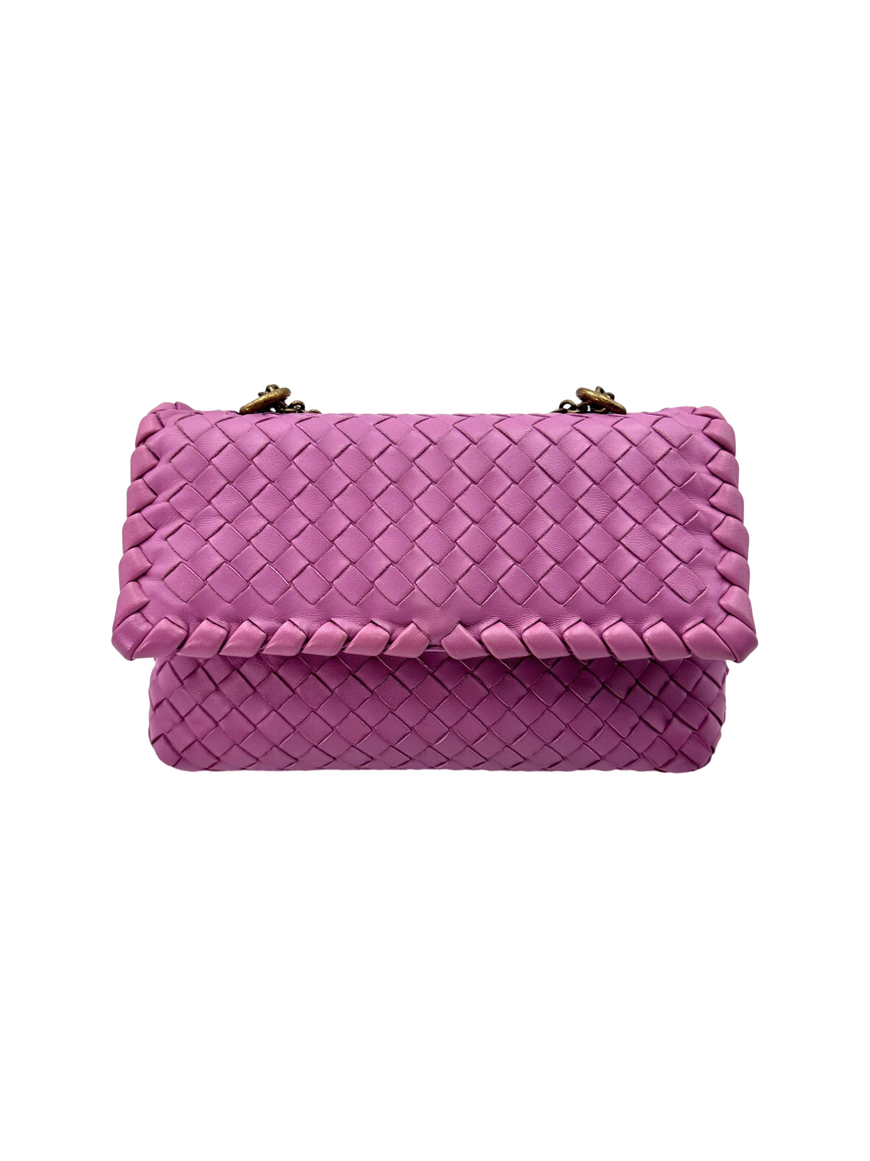 Bottega Veneta Olimpia Pink Intrecciato Leather Small Size Shoulder Bag BV116