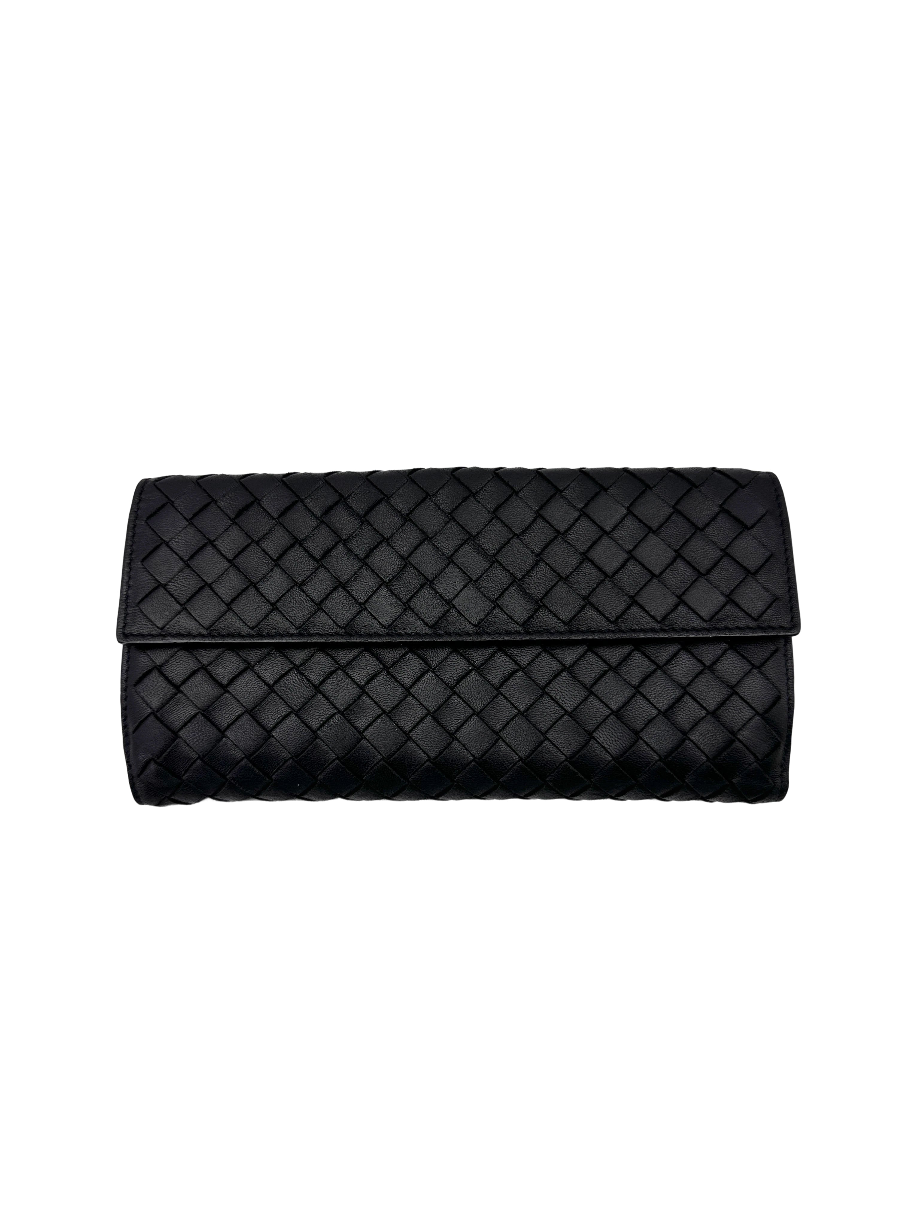 Bottega Veneta Black Intrecciato Weave Leather Long Wallet BV117