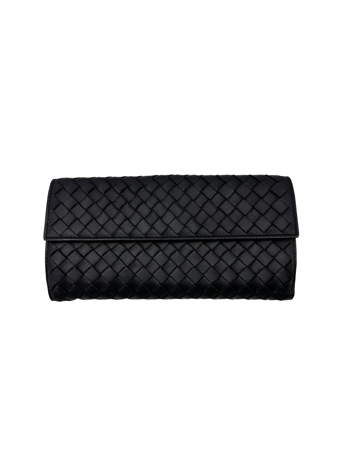 Bottega Veneta Black Intrecciato Weave Leather Long Wallet BV117