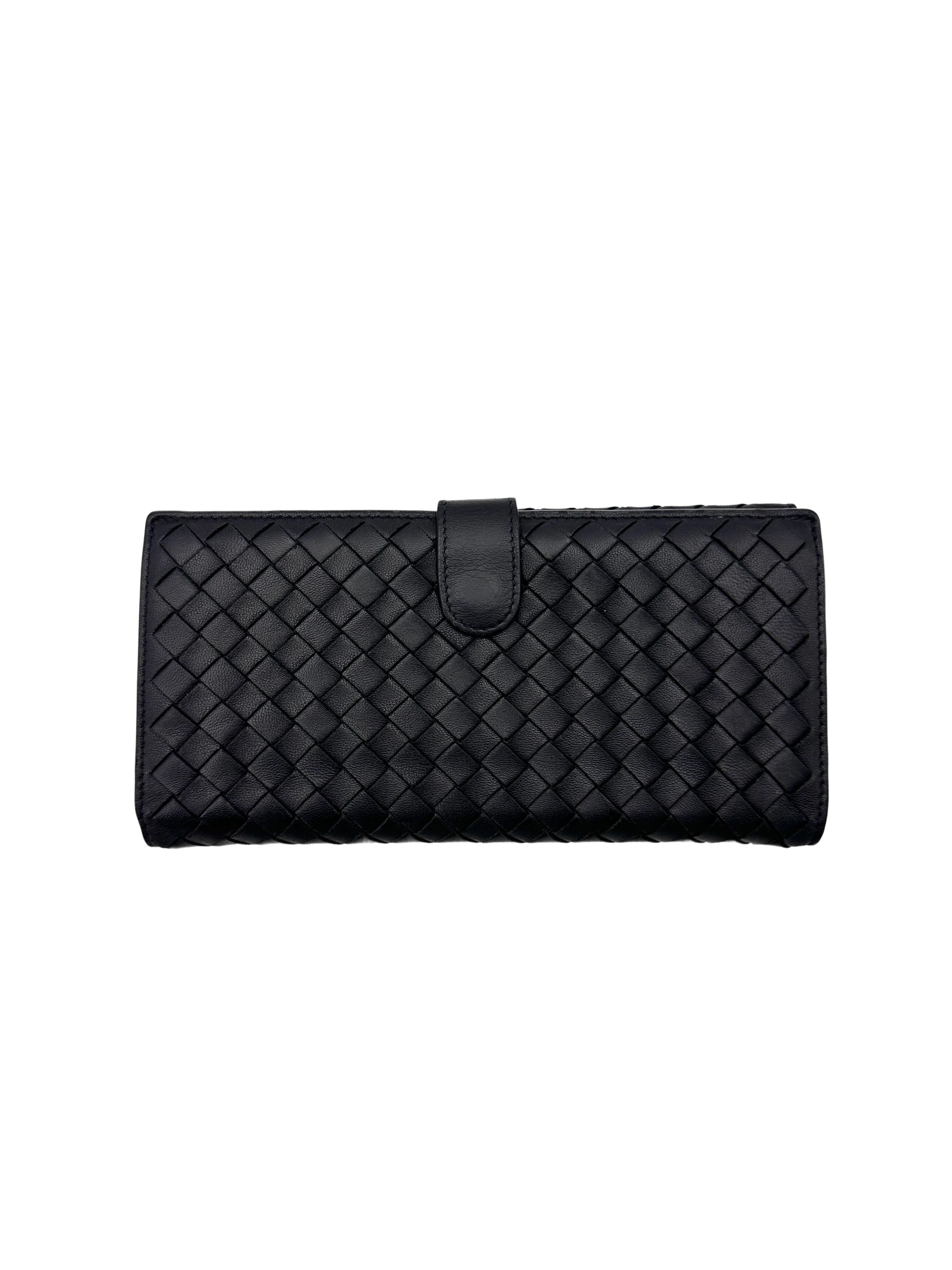 Bottega Veneta Black Intrecciato Weave Leather Long Wallet BV117
