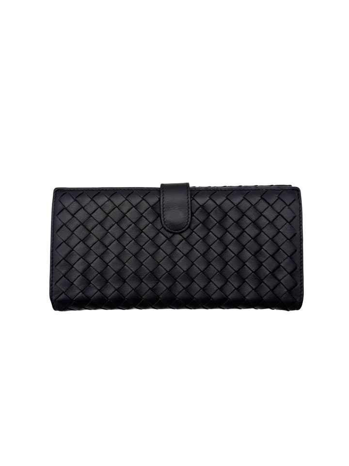Bottega Veneta Black Intrecciato Weave Leather Long Wallet BV117