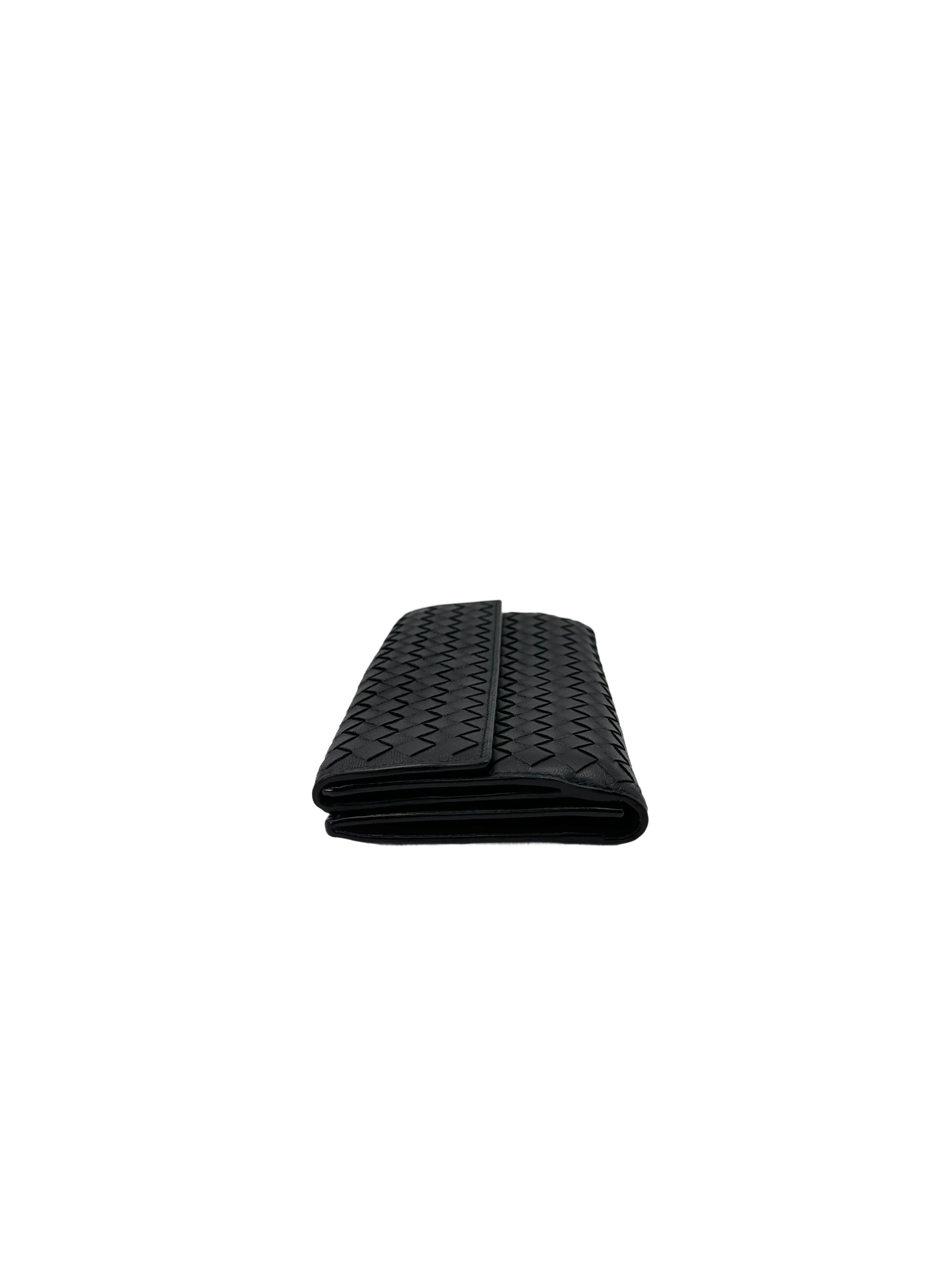 Bottega Veneta Black Intrecciato Weave Leather Long Wallet BV117