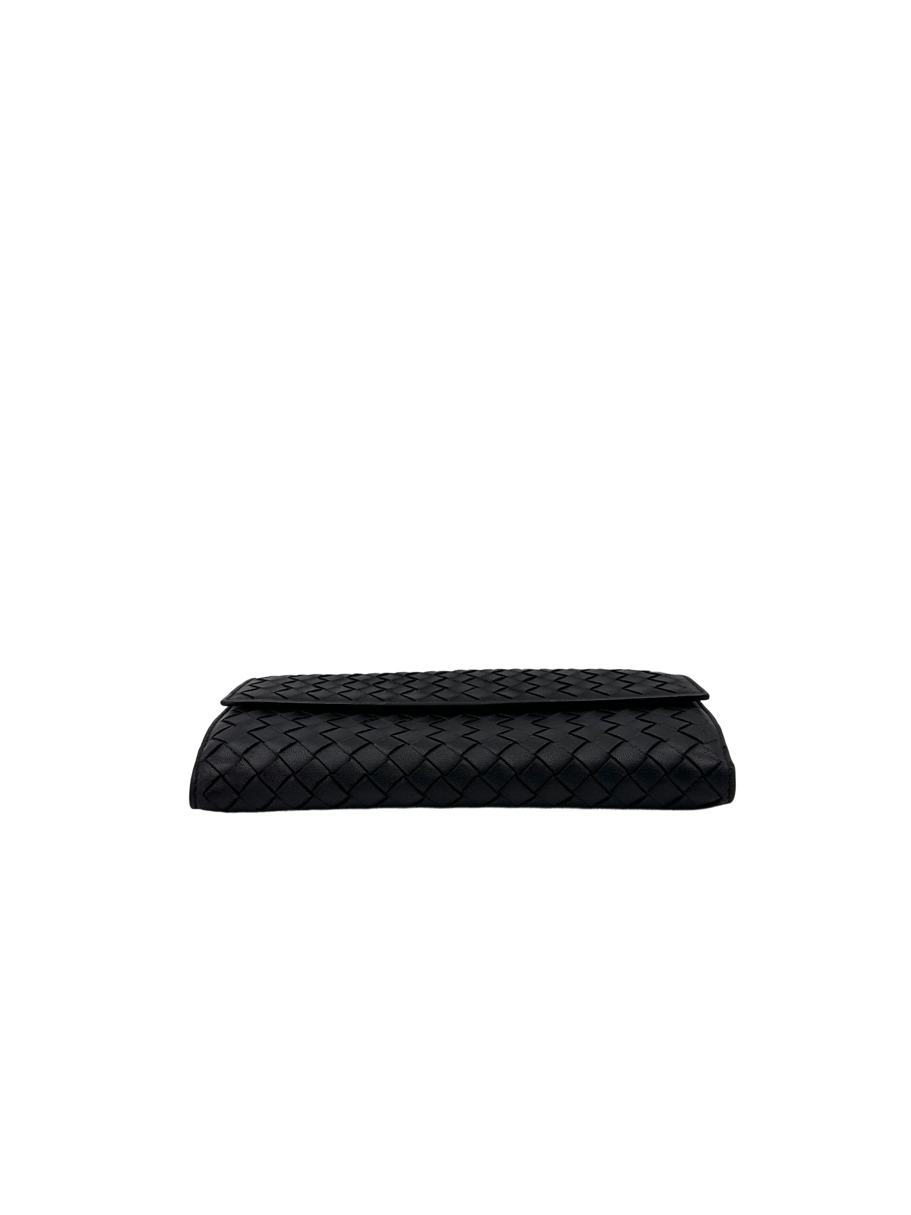 Bottega Veneta Black Intrecciato Weave Leather Long Wallet BV117