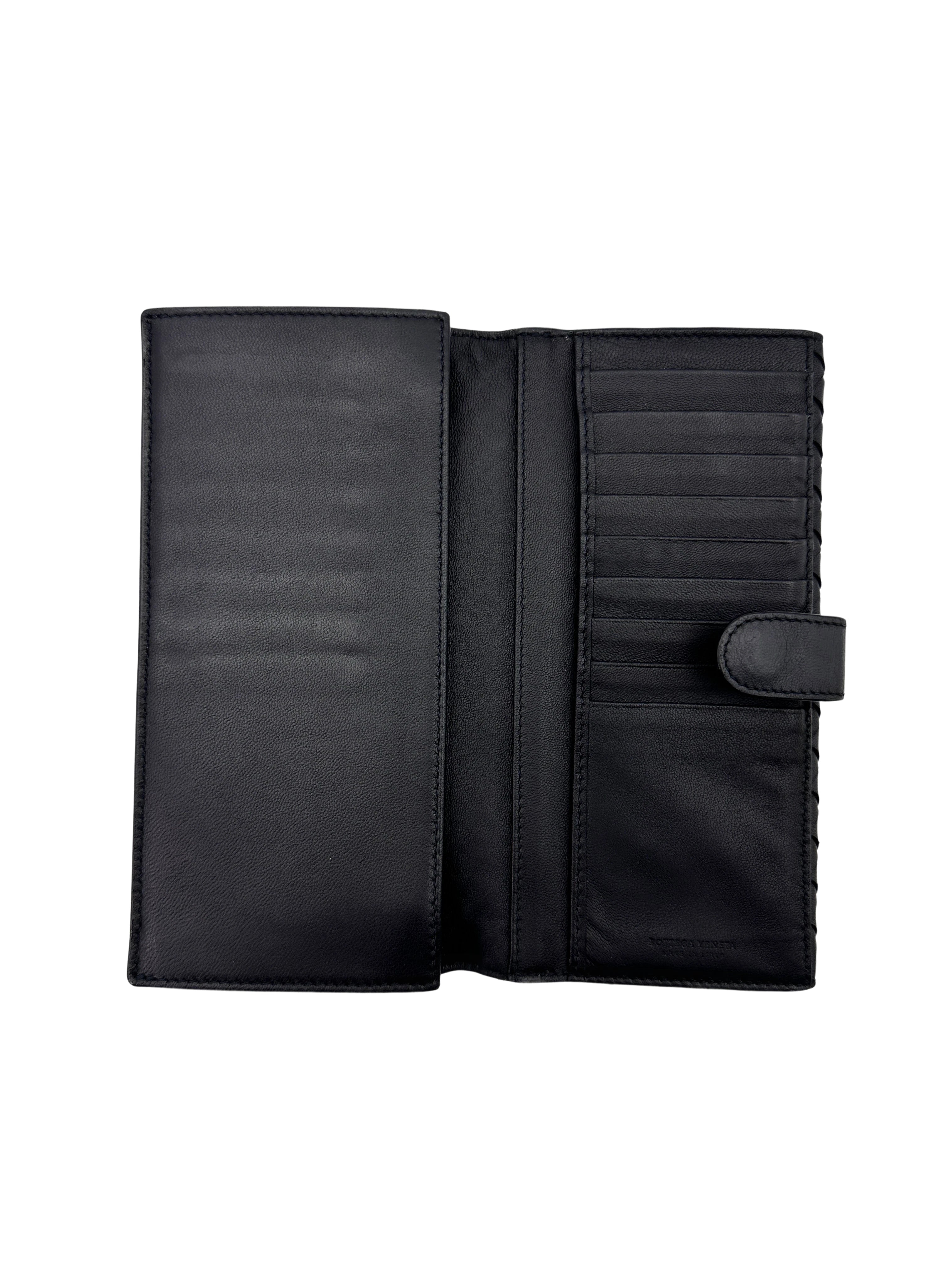 Bottega Veneta Black Intrecciato Weave Leather Long Wallet BV117