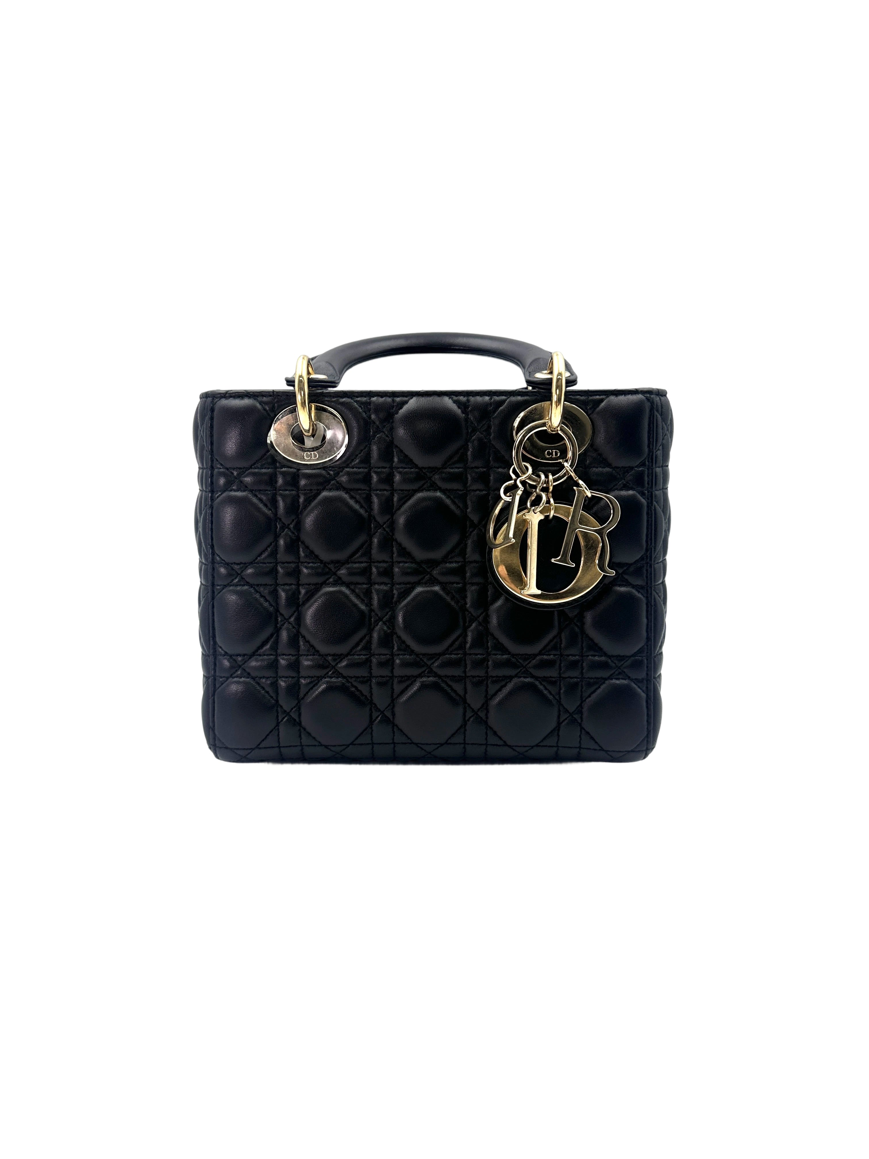 Christian Dior Lady Dior Black Cannage Lambskin Handle Bag With Customizable Shoulder Strap DR626