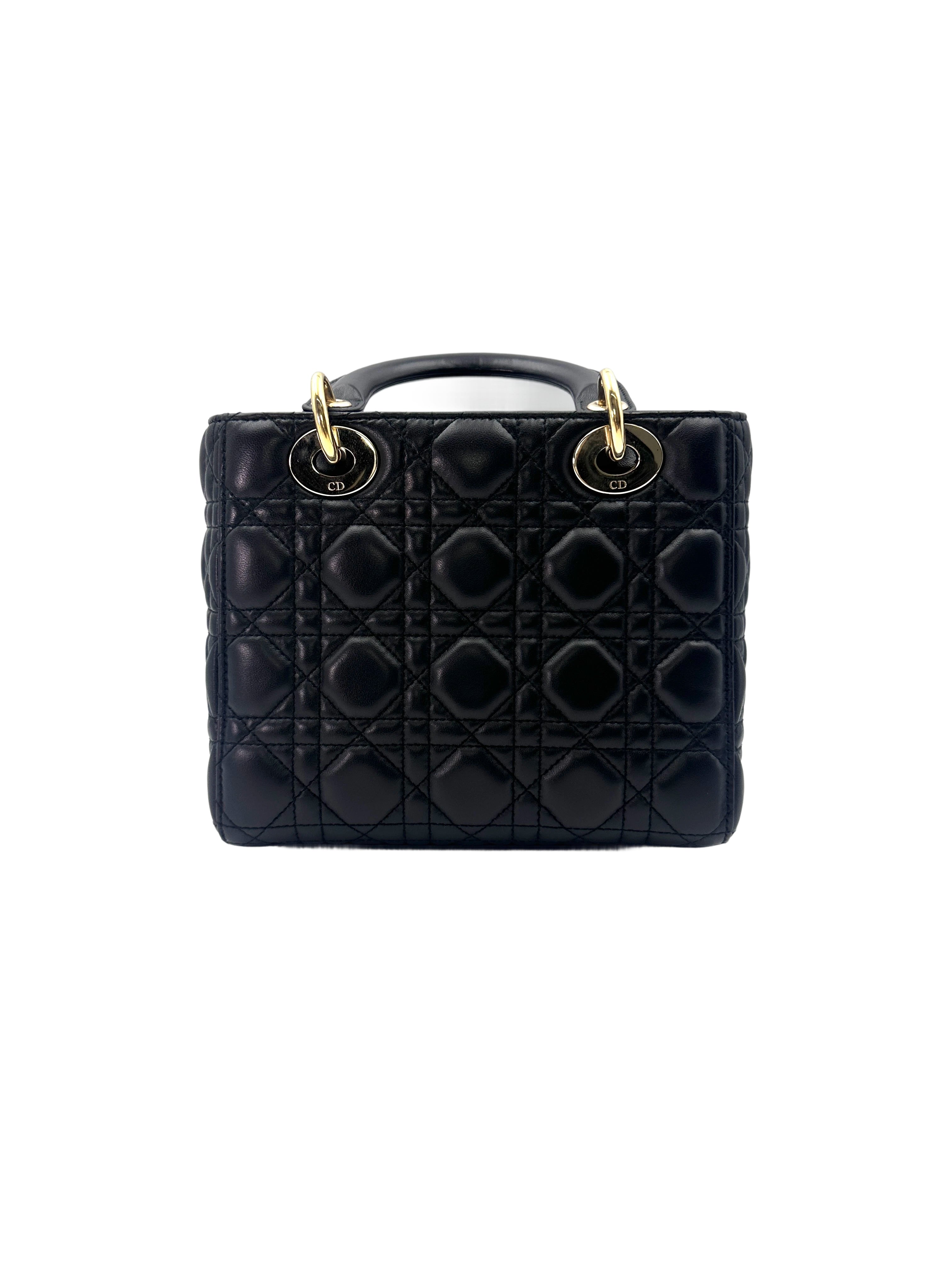 Christian Dior Lady Dior Black Cannage Lambskin Handle Bag With Customizable Shoulder Strap DR626
