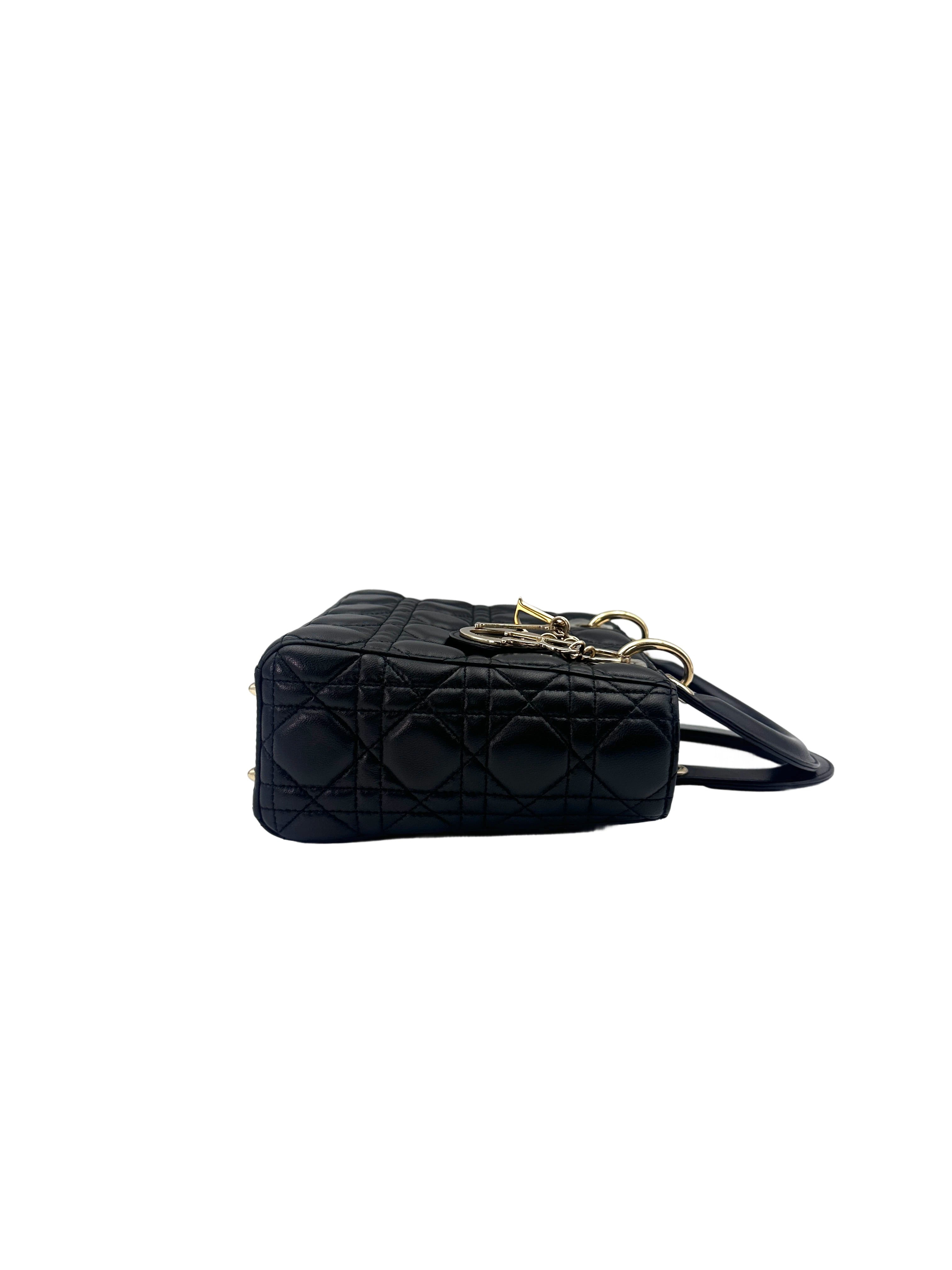 Christian Dior Lady Dior Black Cannage Lambskin Handle Bag With Customizable Shoulder Strap DR626