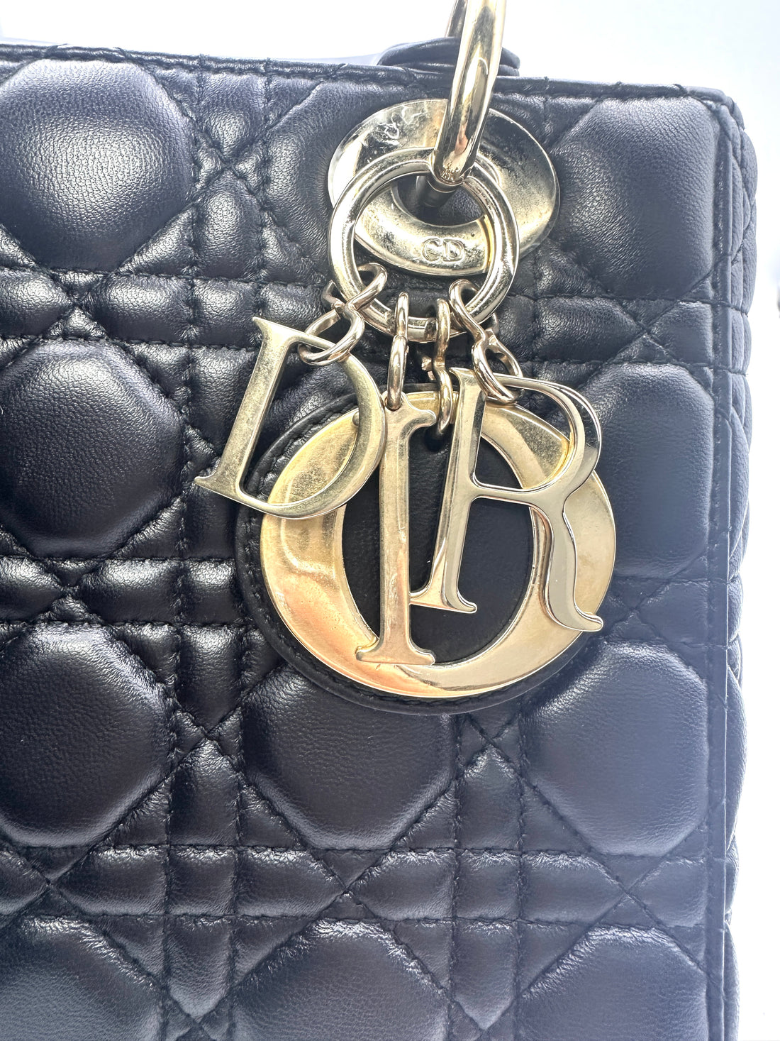 Christian Dior Lady Dior Black Cannage Lambskin Handle Bag With Customizable Shoulder Strap DR626
