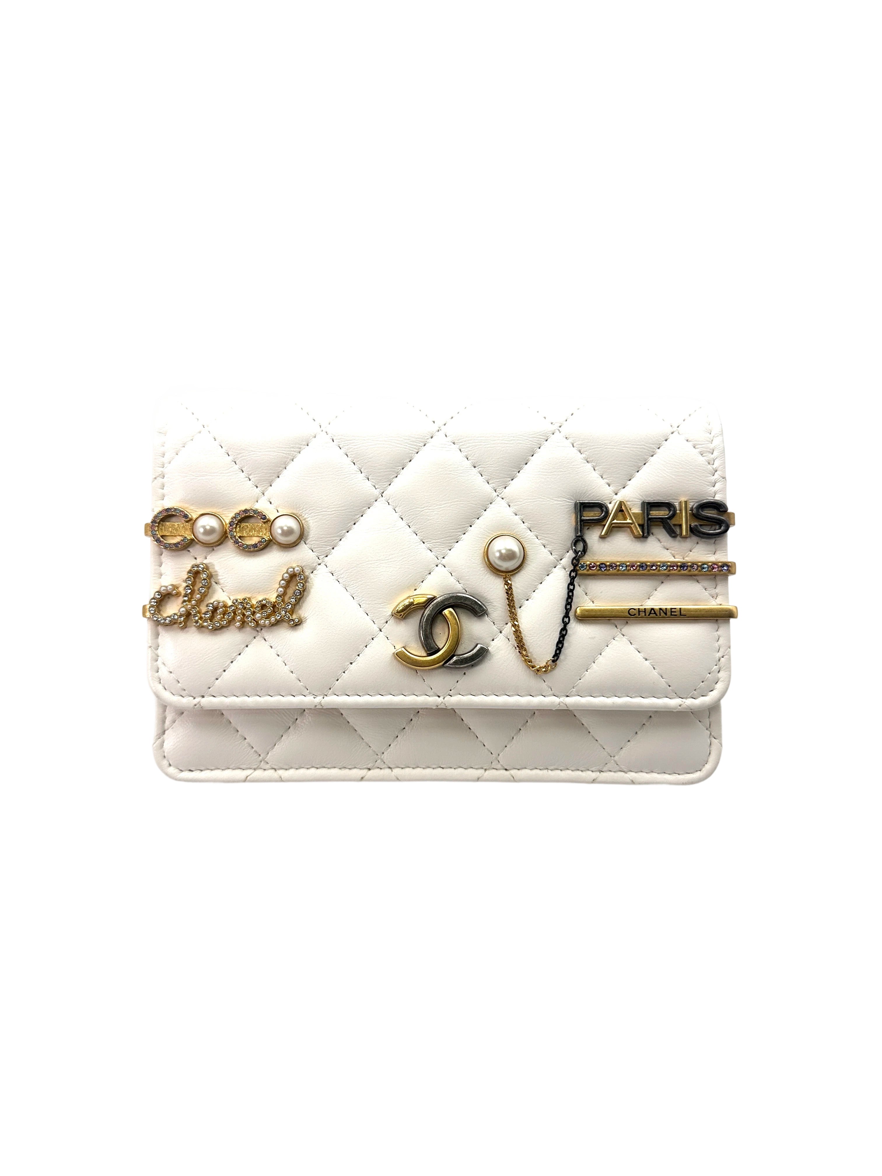 Chanel CoCo Clips White Quilted Leather Wallet On Chain With Gold Hardware(31***94) CC1642