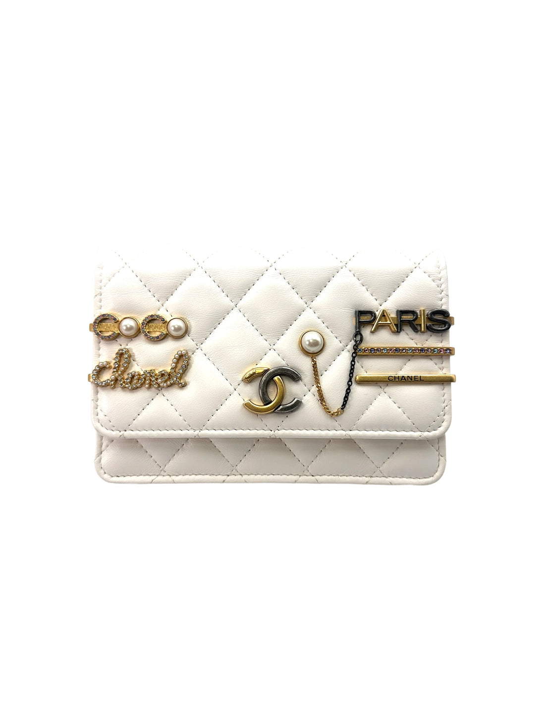 Chanel CoCo Clips White Quilted Leather Wallet On Chain With Gold Hardware(31***94) CC1642