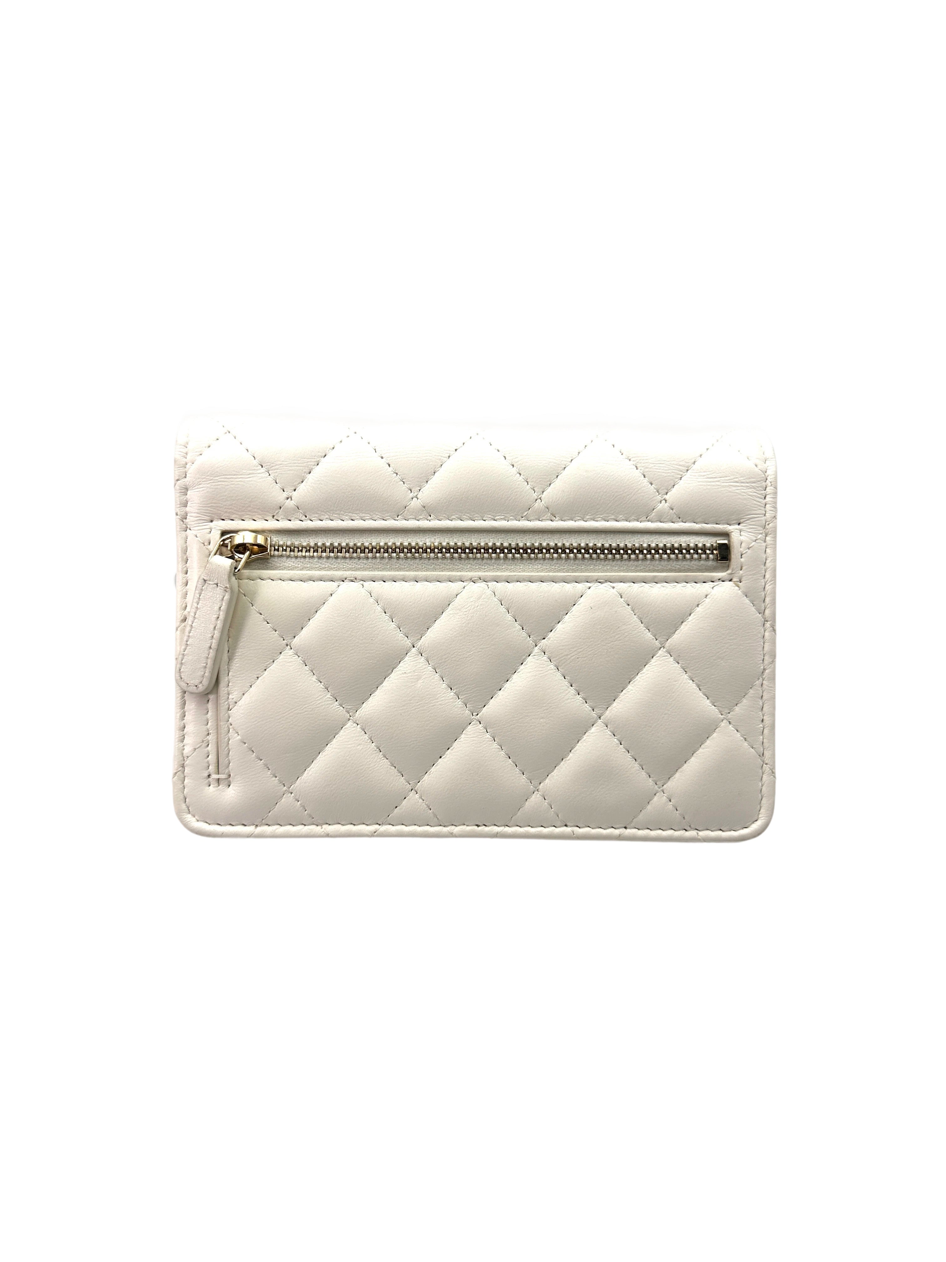 Chanel CoCo Clips White Quilted Leather Wallet On Chain With Gold Hardware(31***94) CC1642