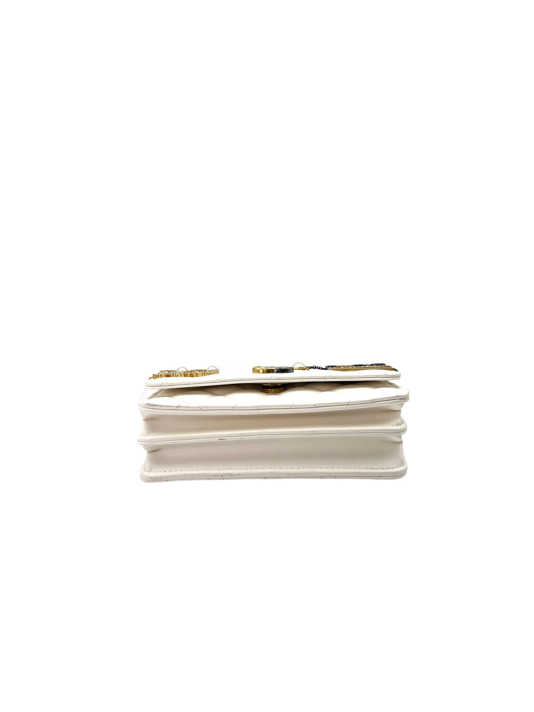 Chanel CoCo Clips White Quilted Leather Wallet On Chain With Gold Hardware(31***94) CC1642