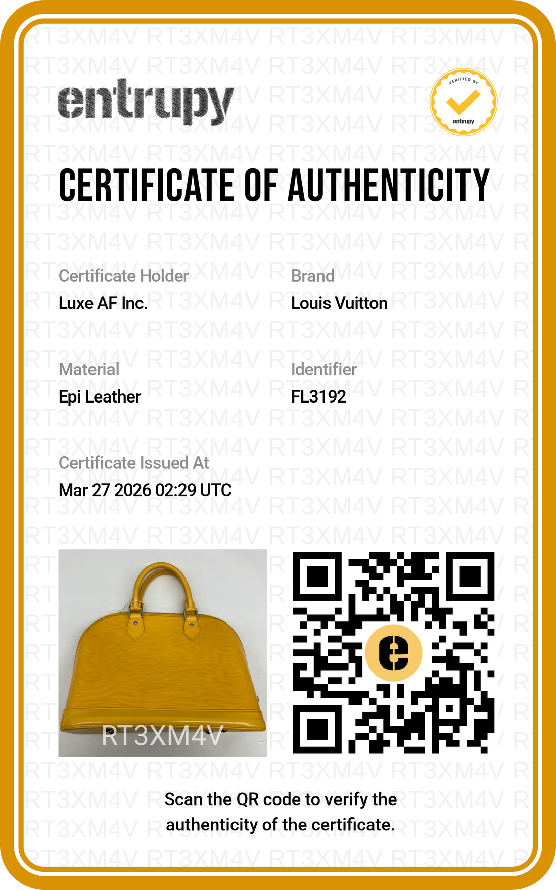 Louis Vuitton Alma PM Yellow Epi Leather Handle Bag LV2326