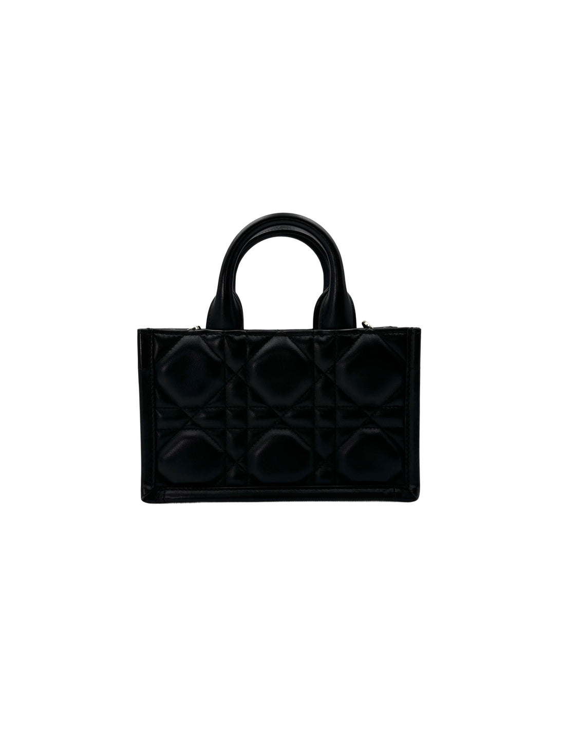 Christian Dior Book Tote Black Cannage Leather Handle Bag With Gold Charms DR627