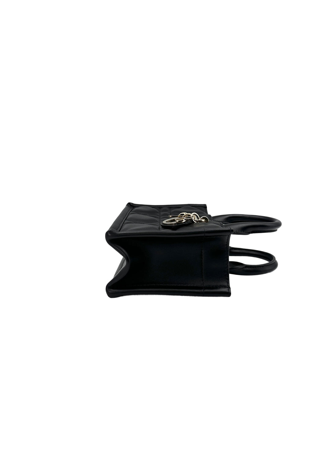 Christian Dior Book Tote Black Cannage Leather Handle Bag With Gold Charms DR627